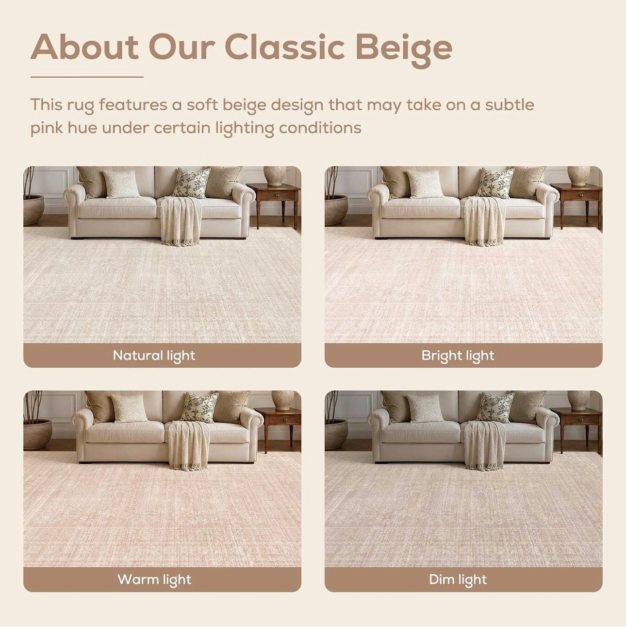 Neutral 12x15' Area Rug Washable Soft Low-pile Carpet - photo 3