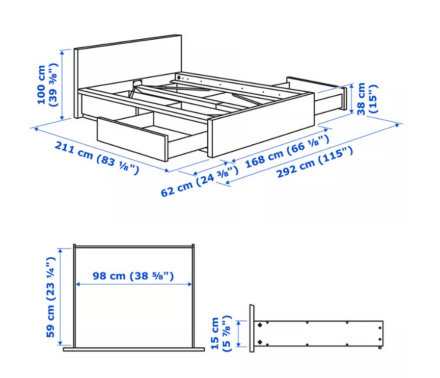 IKEA MALM Queen Bed Frame with 4 Storage Boxes - Dark Brown - photo 4