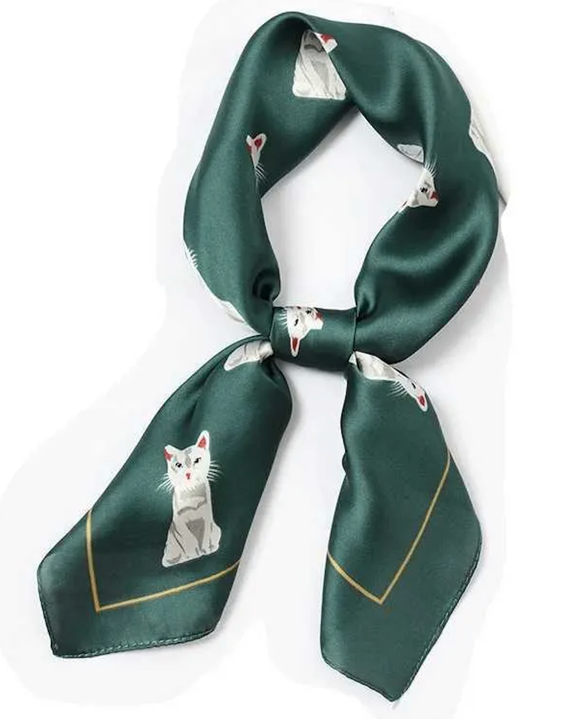 🏈 Brand New Cat Print Silk-Style Square Scarf (Green & Navy) 🐈 - photo 3