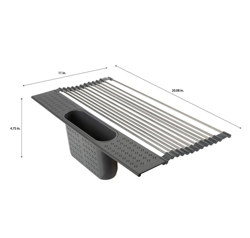 Roll-Up Over-the-Sink Dish Drying Rack with Utensil Holder
