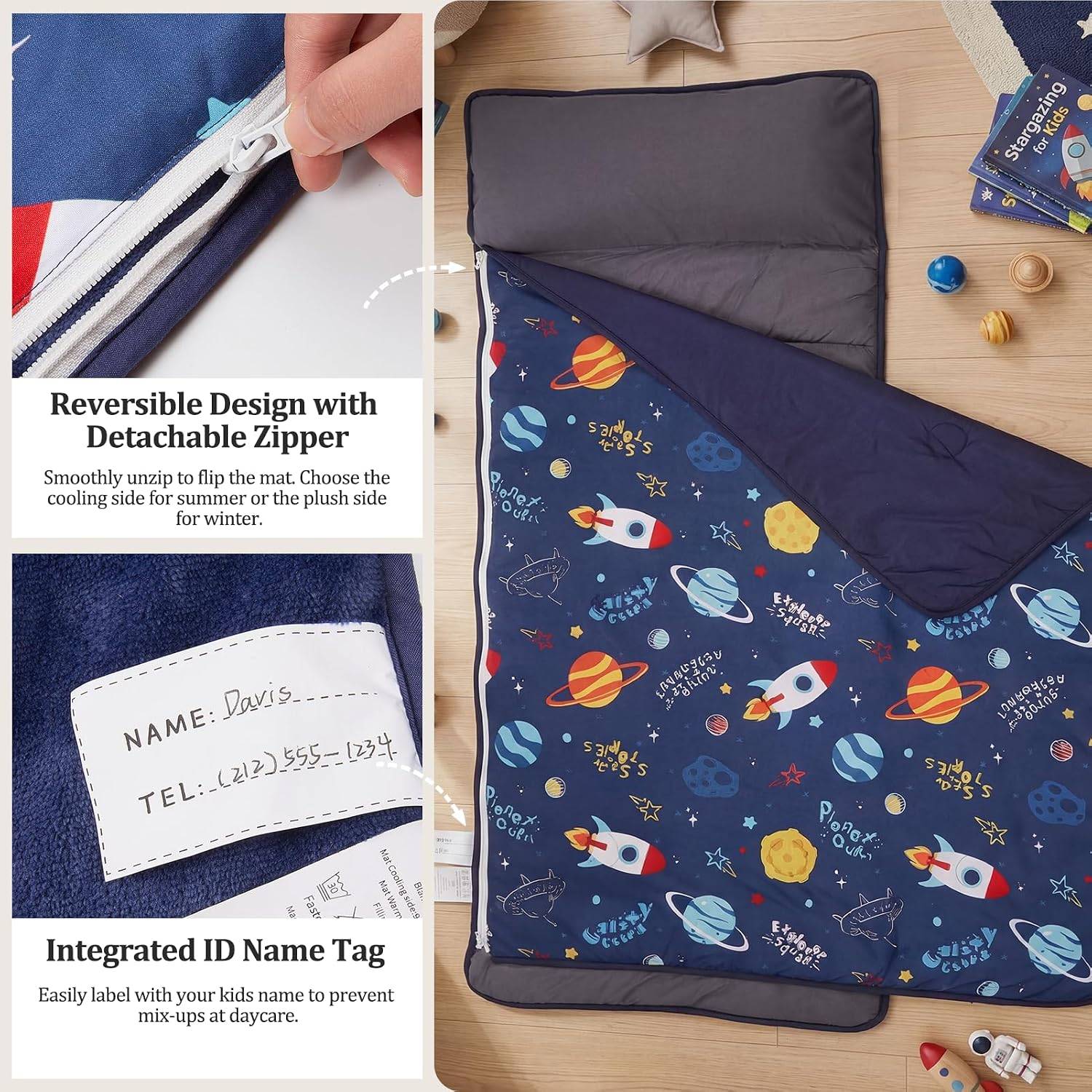 NEW~ Reversible Toddler Nap Mat – 55"x35" + Removable Pillow - photo 3