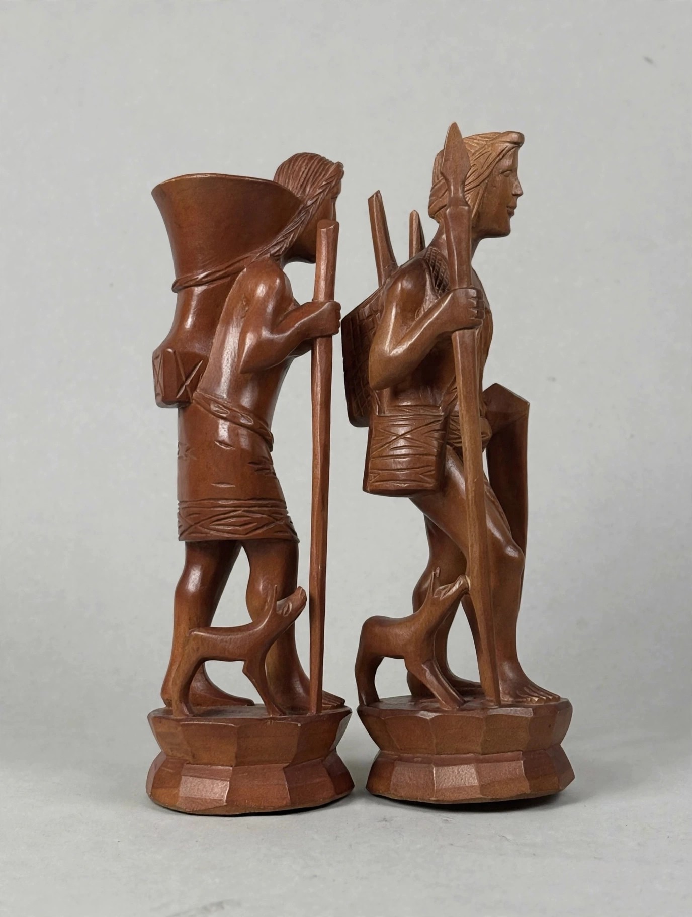 Vintage Hand-Carved Wood Tribal Figure Pair 12 Inch - photo 3