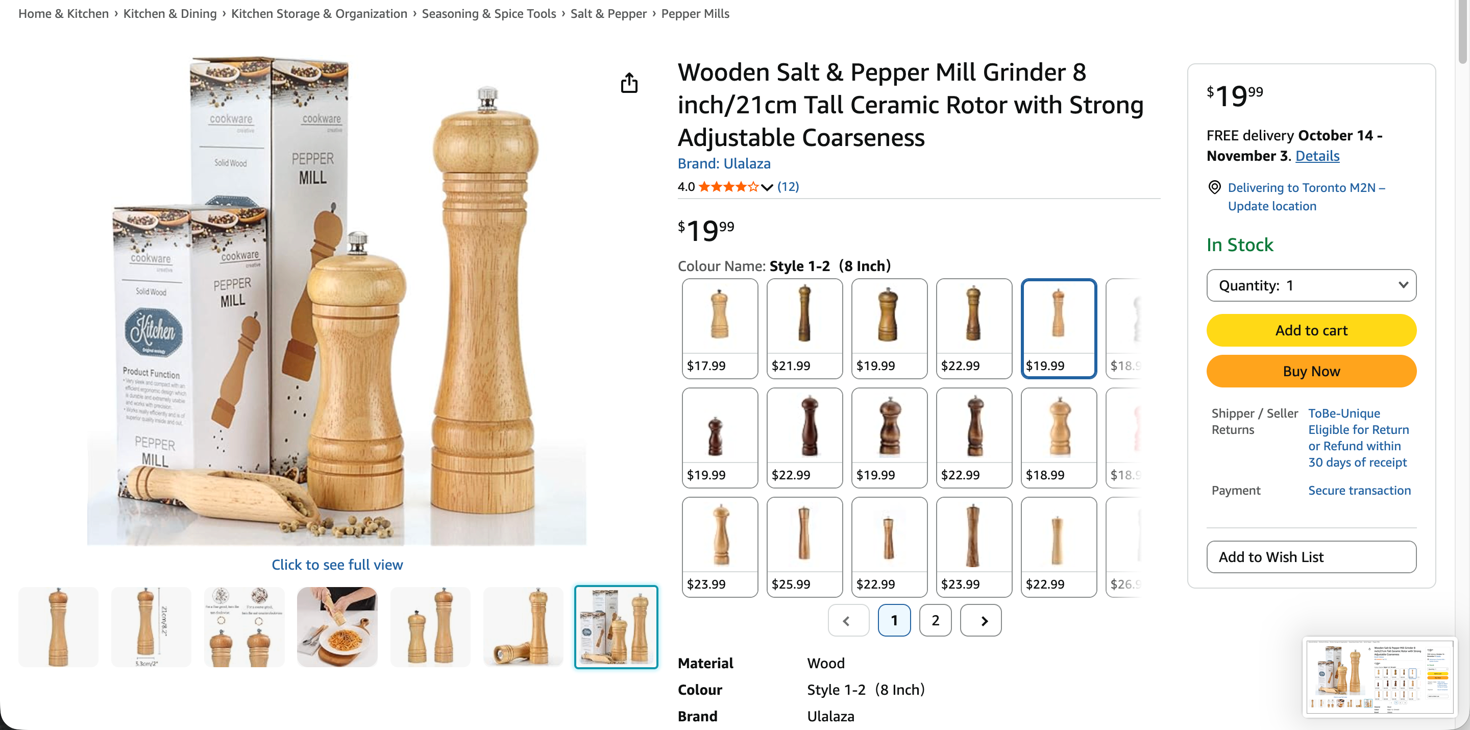 Ulalaza Wooden Salt & Pepper Mill – Adjustable Ceramic Grinder - photo 2