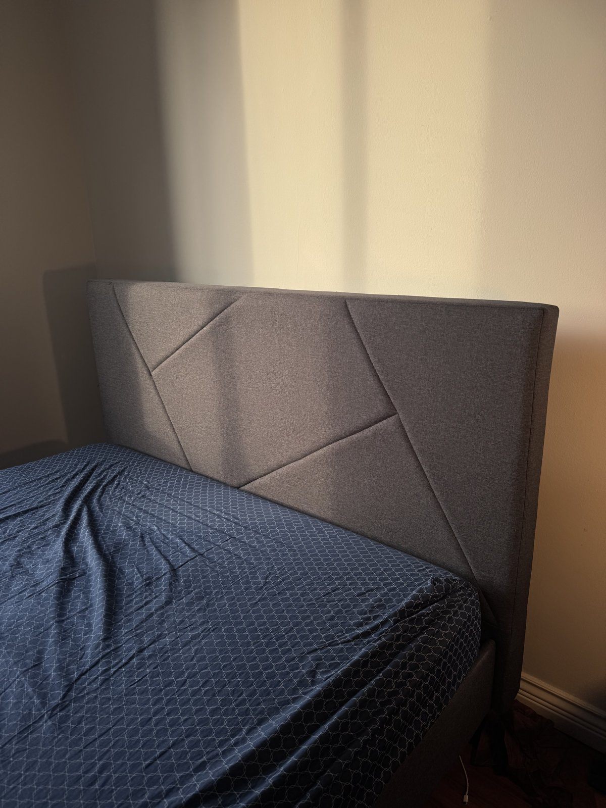 Queen Bed Frame with Upholstered Headboard, Grey - photo 2