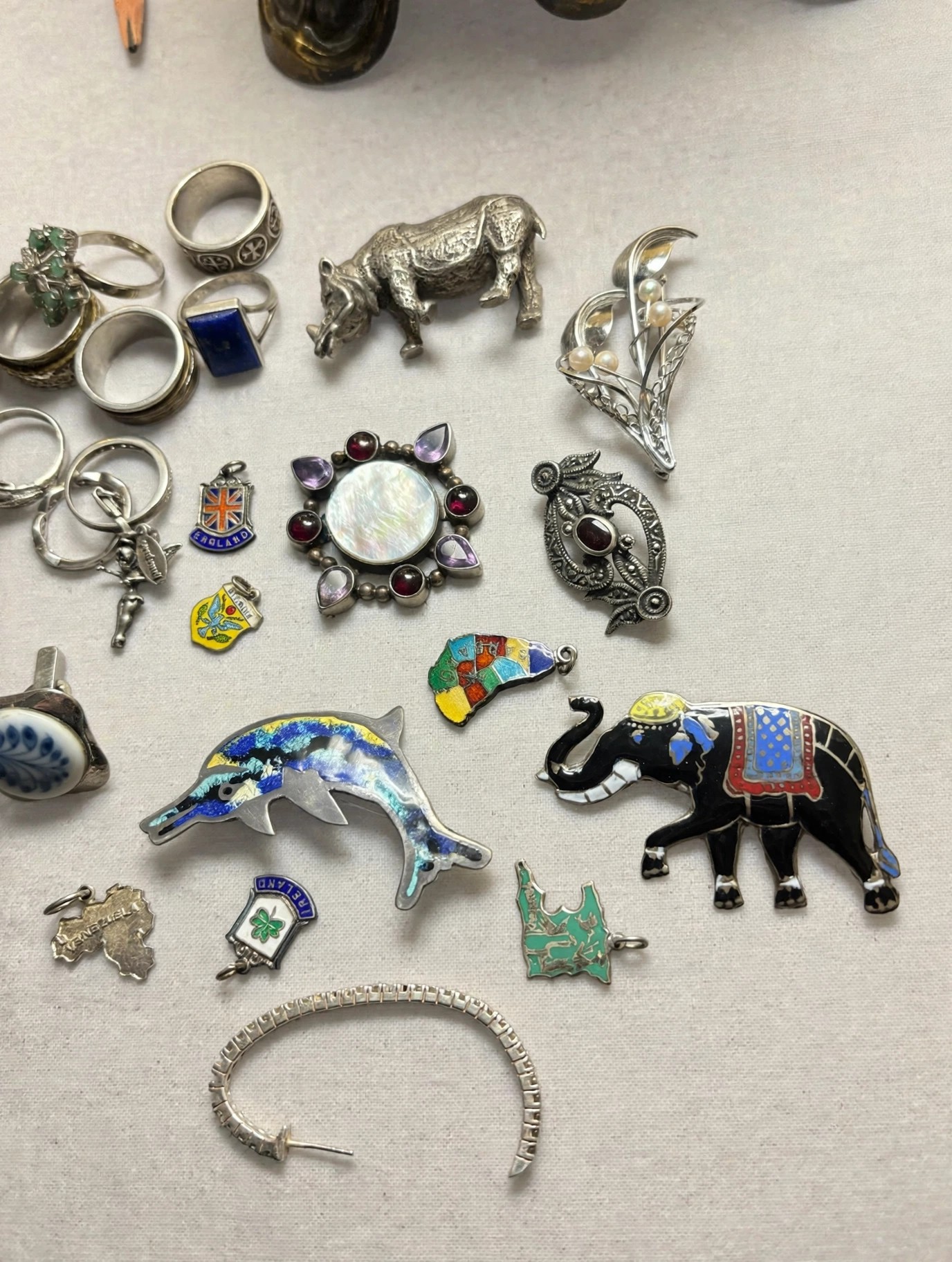 Vintage 925 Sterling Silver Jewelry Lot 179g Rings Brooches - photo 4