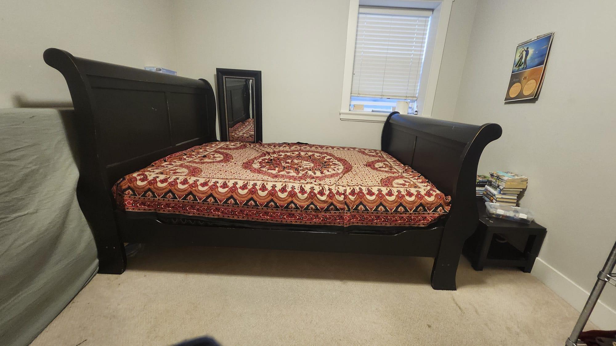 FREE King Size Black Wooden Sleigh Bed Frame