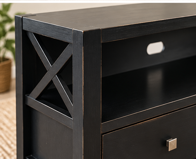 Black Solid Wood TV Stand with 2 Drawers - photo 3