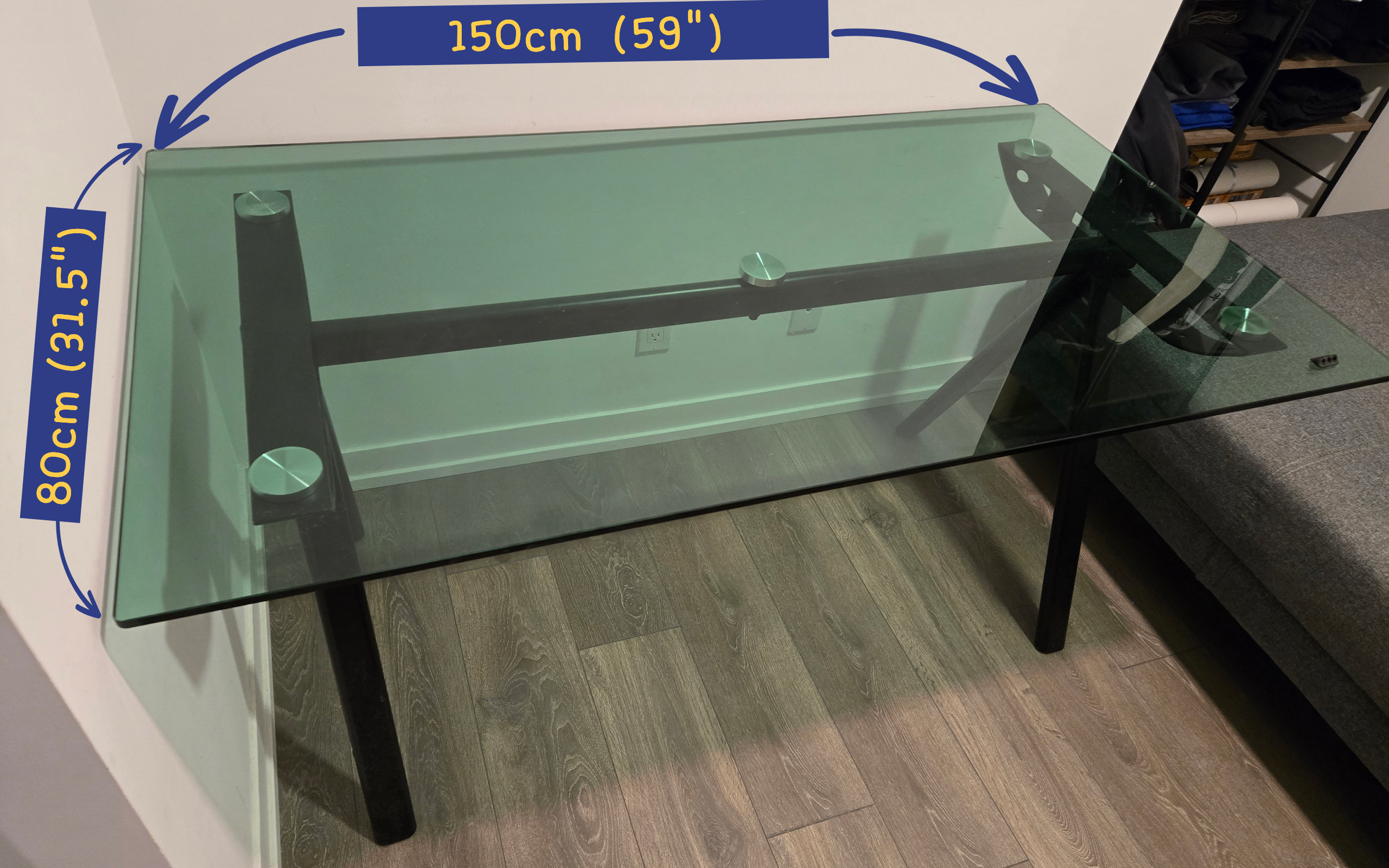 Modern Glass Top Desk / Dining Table – Excellent Condition