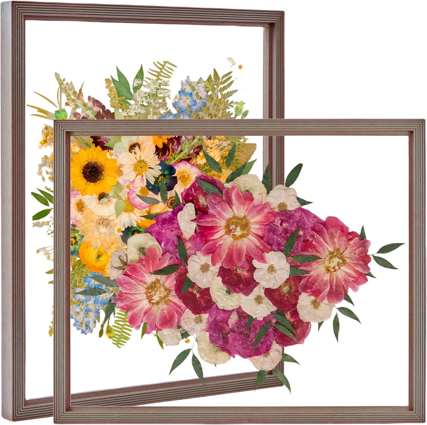 New Sealed Walnut Wood Floating Frame 16x20 Double Glass Frame