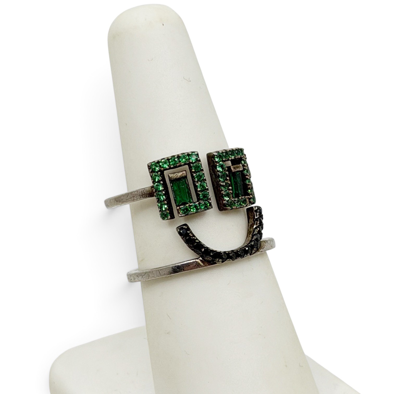 sterling silver green cubic zirconia happy face ring - photo 3