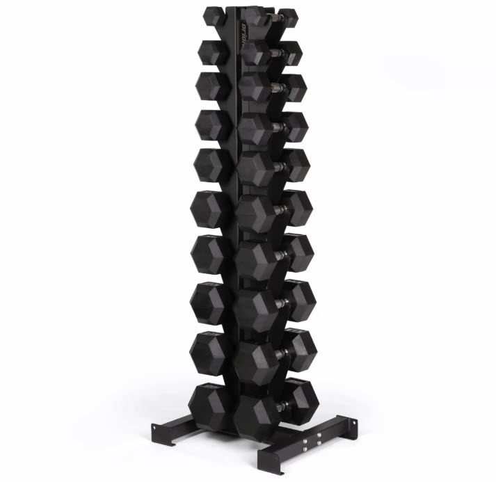 5-25lb Rubber Dumbbell Set +  Dumbbell Rack + Mat + Kettlebell