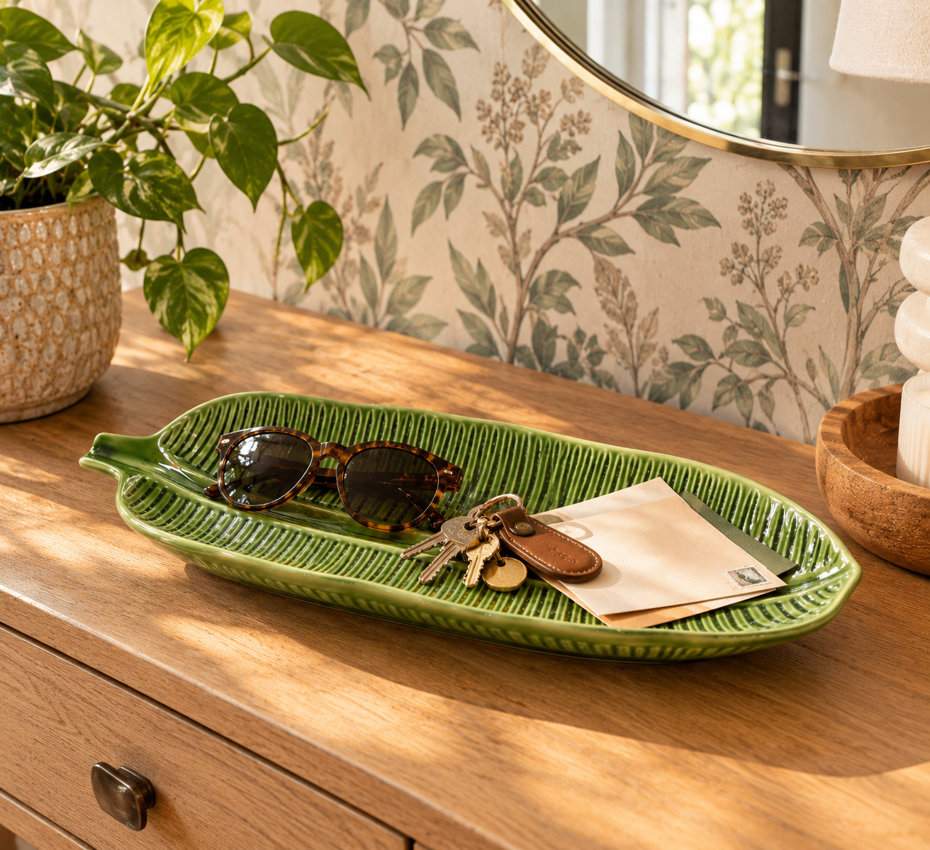 Green Banana Leaf Ceramic Tray / Serving Platter / Catchall Dish - photo 5