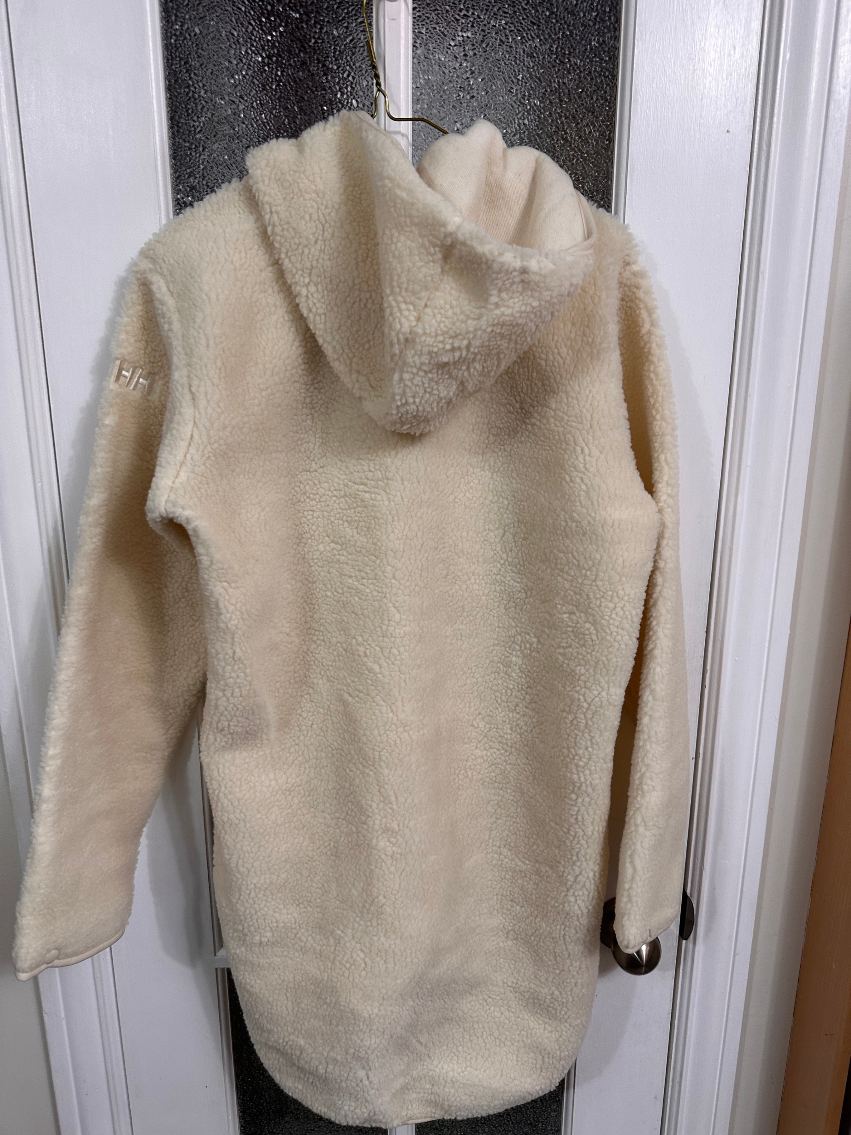 Women’s Long Pile Fleece Jacket • Cream Off-White Hooded Coat - photo 2