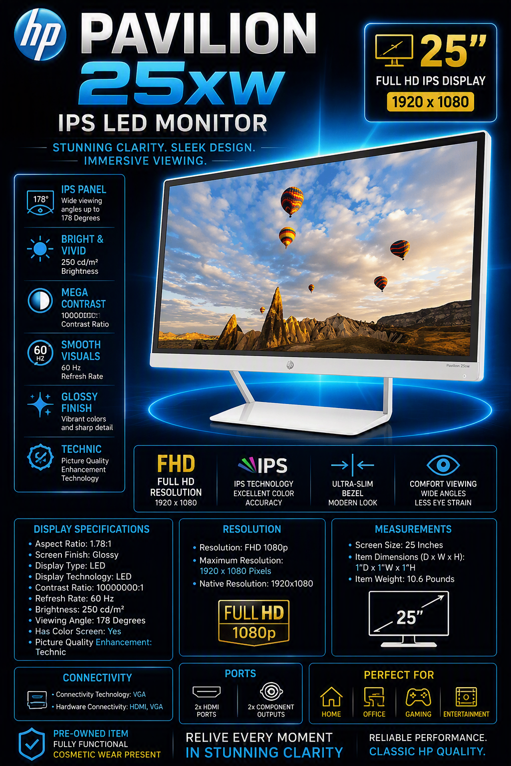 HP Pavilion 25xw IPS LED Monitor