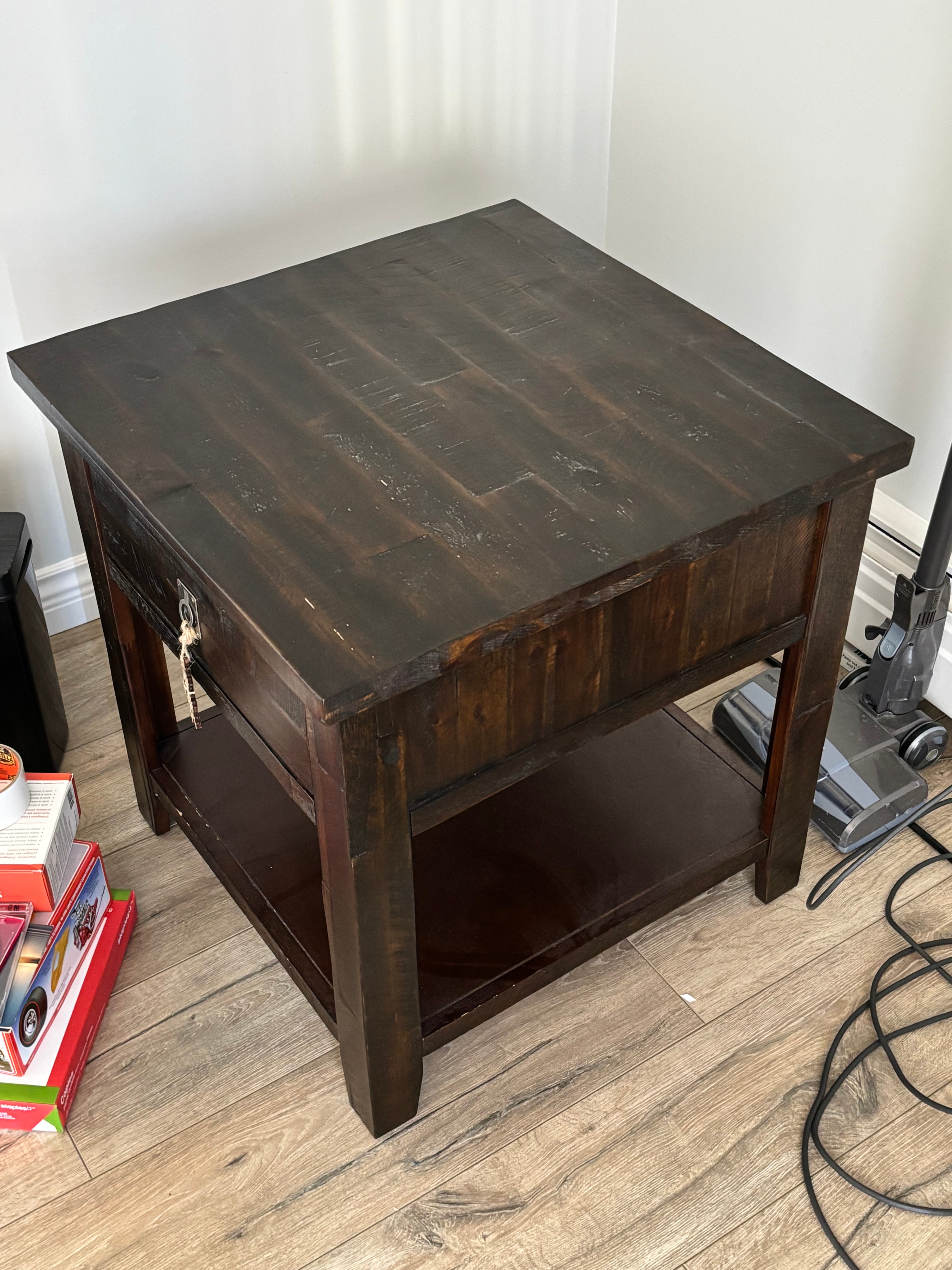 Solid Dark Wood End Table with Drawer - photo 2