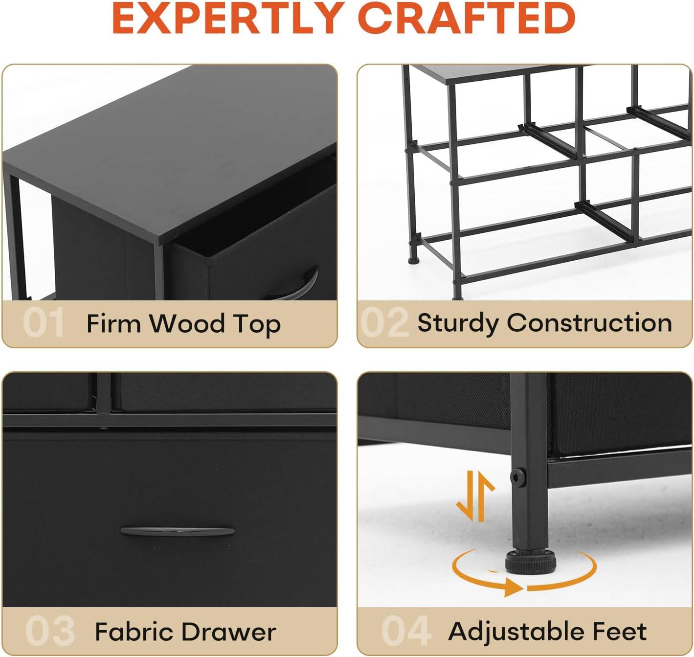 5‐Drawer Fabric Storage Organizer (Black Fabric + Wooden Top) - photo 3