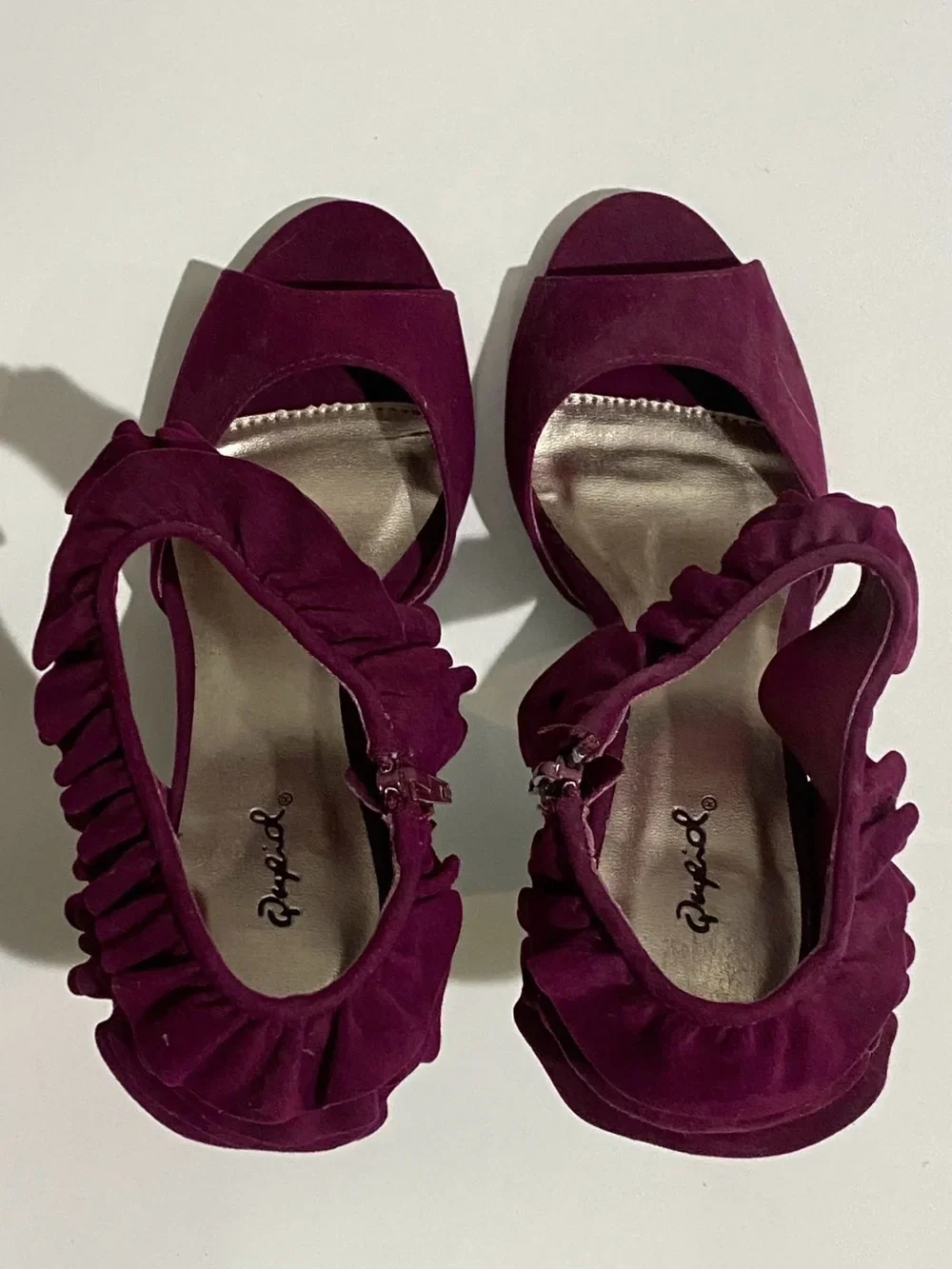 Qupid Women's 7.5 Magenta Purple Ruffle Peep Toe Cone Heels - photo 3