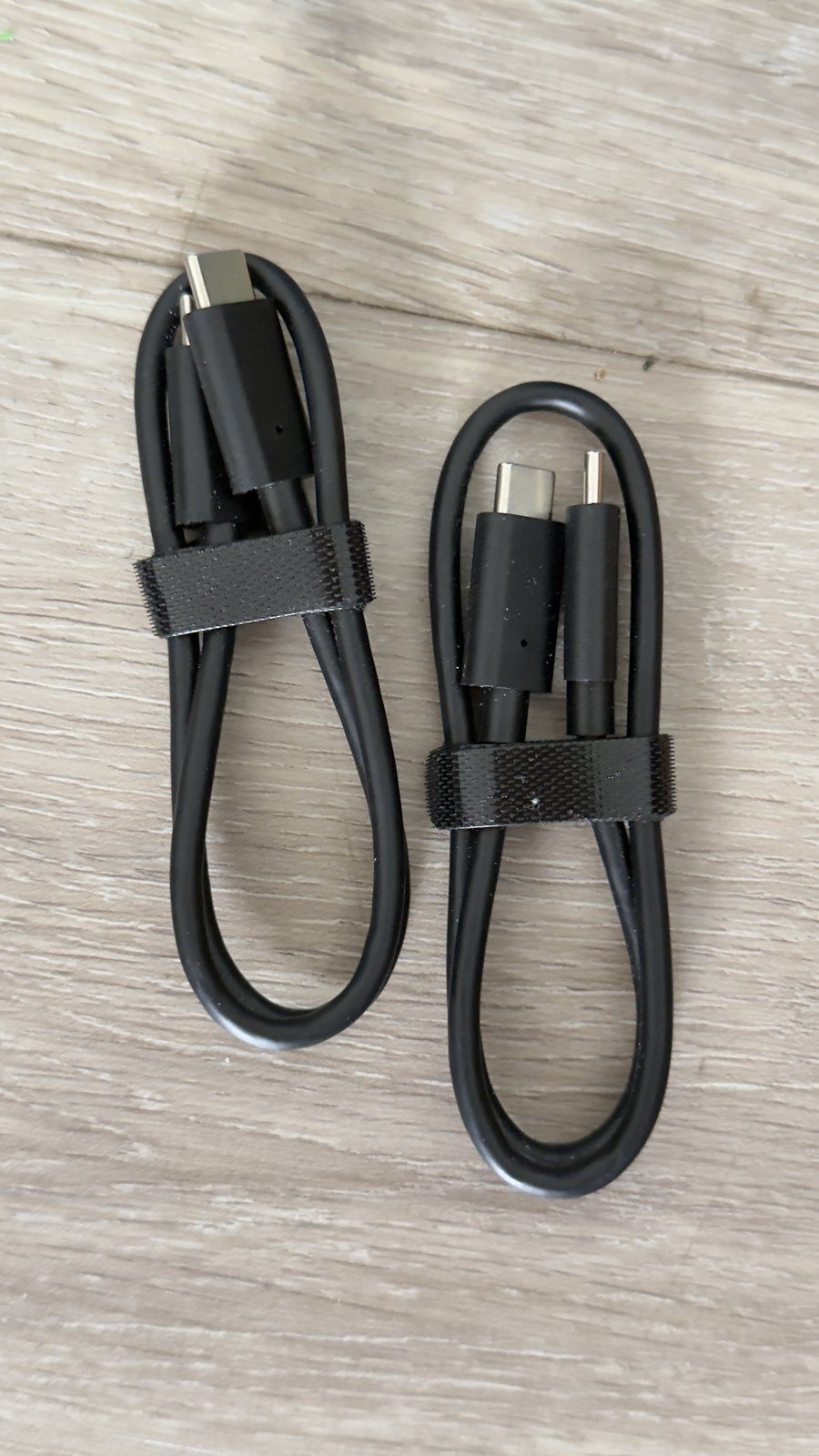 2 USB-C to USB-C Cables – Short, Black, with Velcro Ties