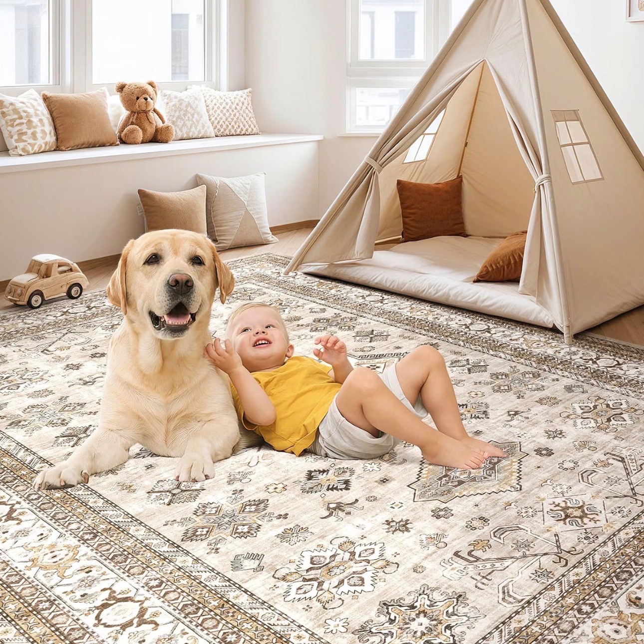 9x12' Area Rug Washable Soft Distressed Oriental Design - photo 3