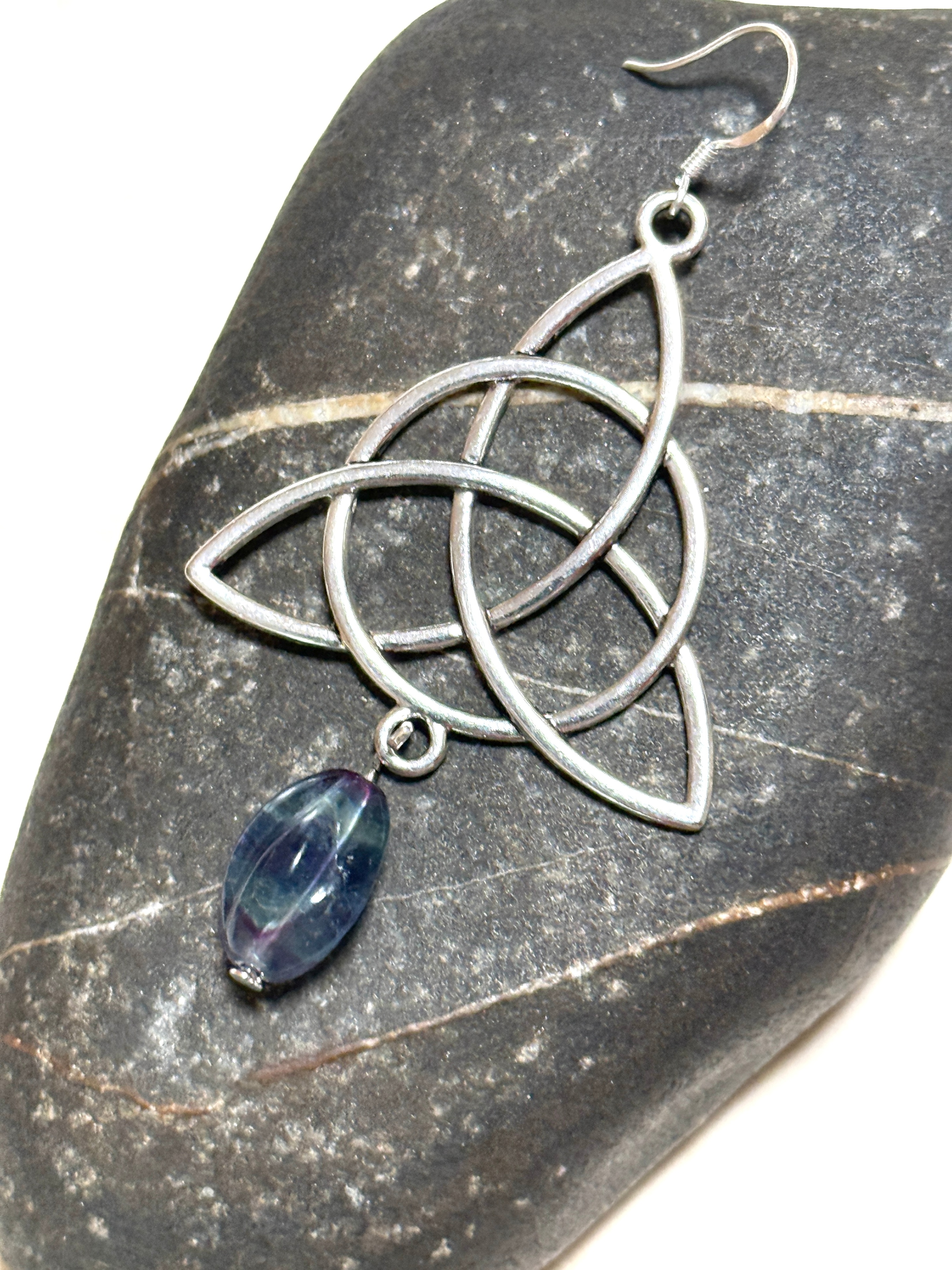 Rainbow Fluorite Celtic Trinity Earrings, 925 Silver Hooks - photo 5