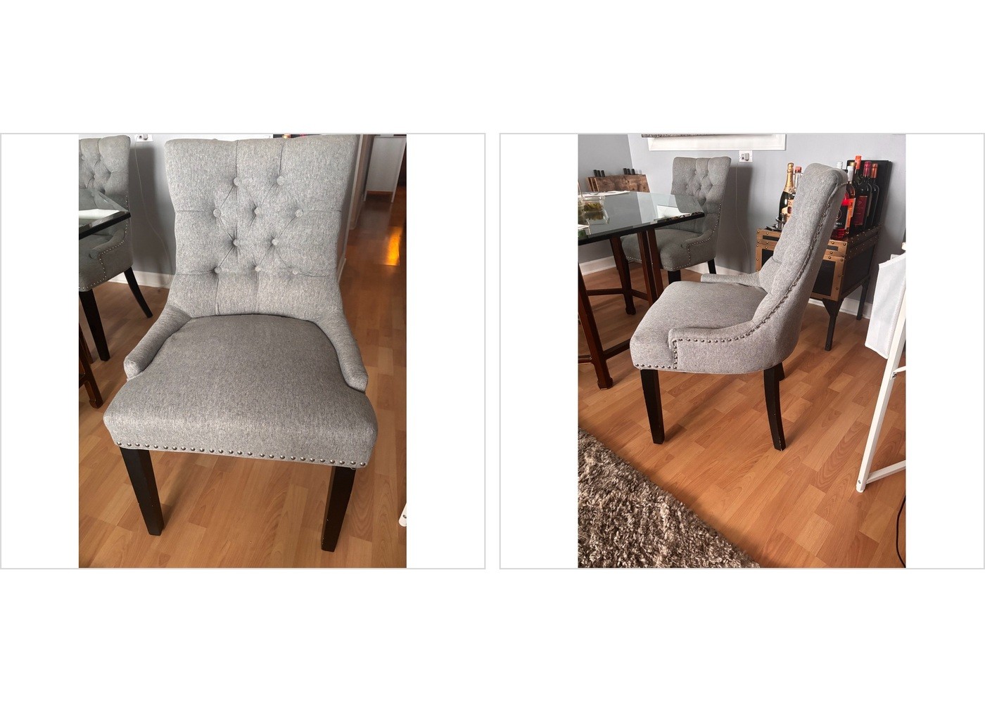Set of 4 Gray Tufted Nailhead Dining Chairs