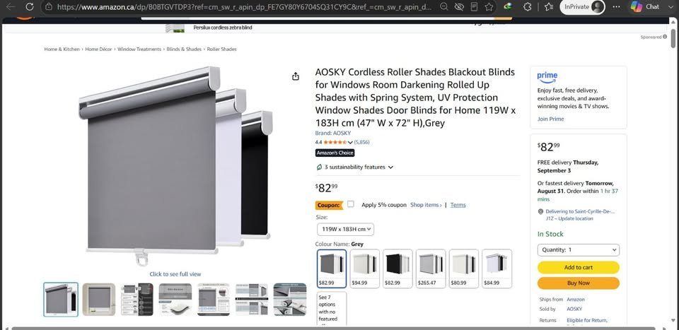 New AOSKY Cordless Blackout Window Blind W47"xH72" Spring system - photo 5