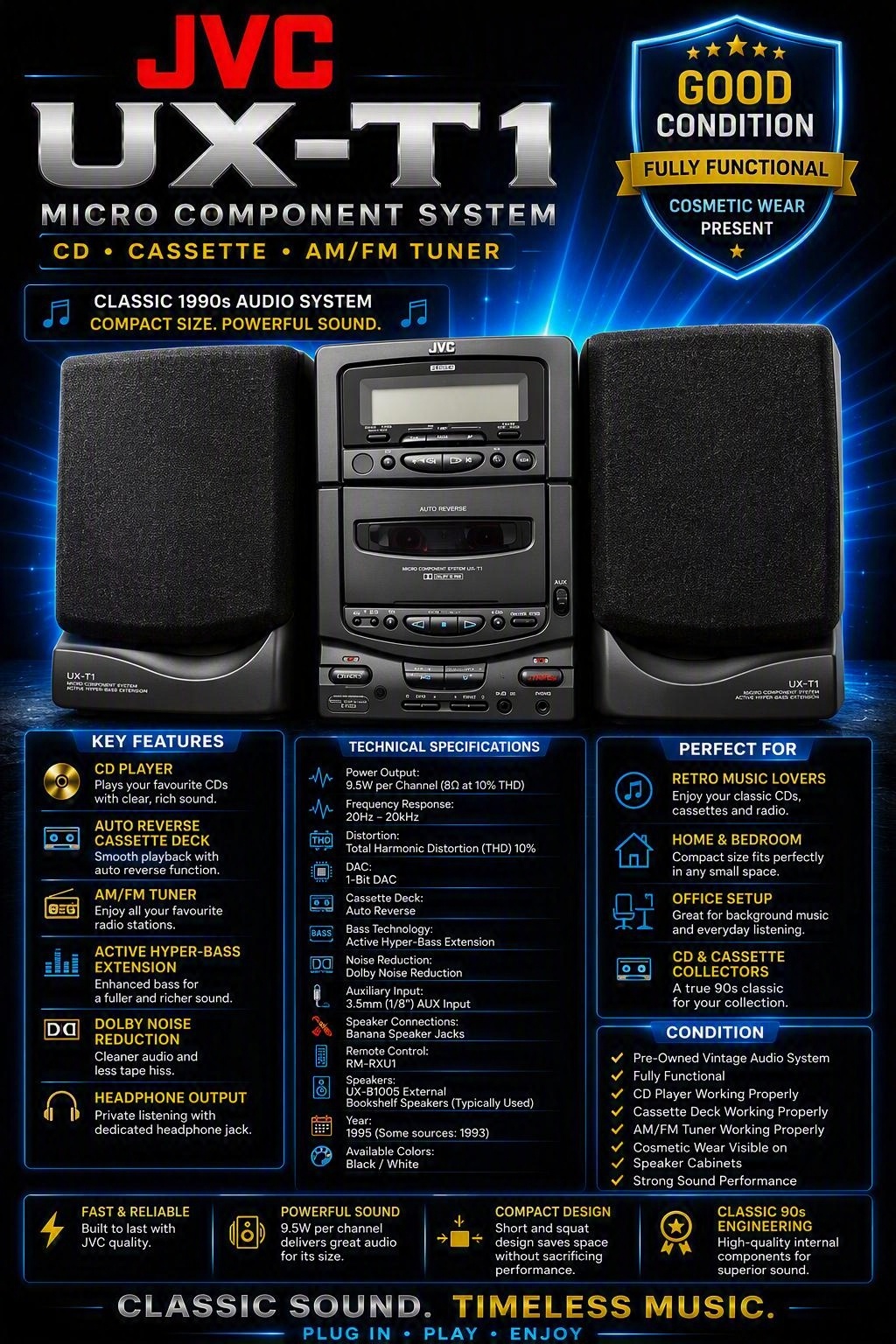 JVC UX-T1 Stereo FM, CD and Cassette Player