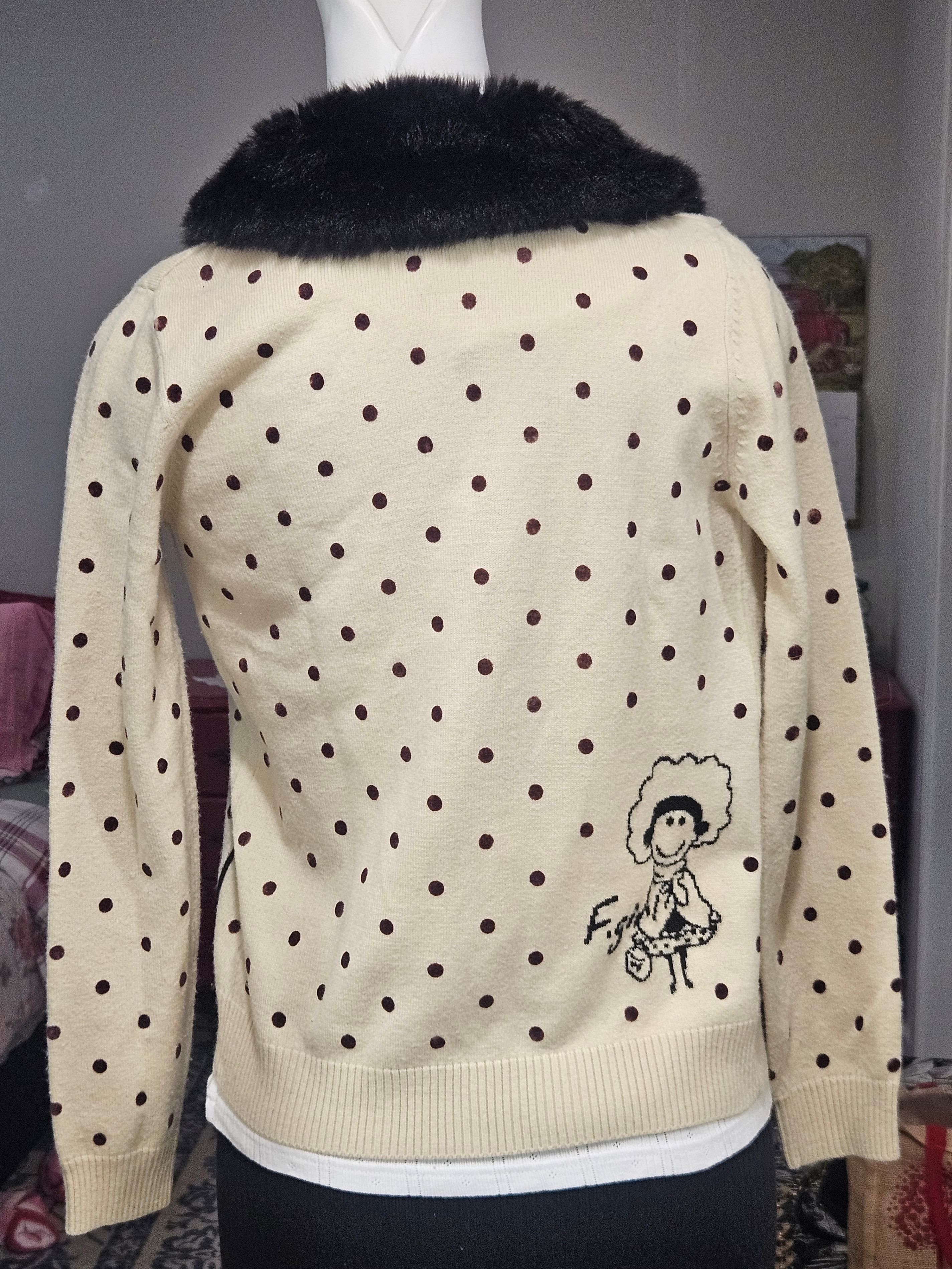 polka-dot cardigan with a faux fur collar - photo 5