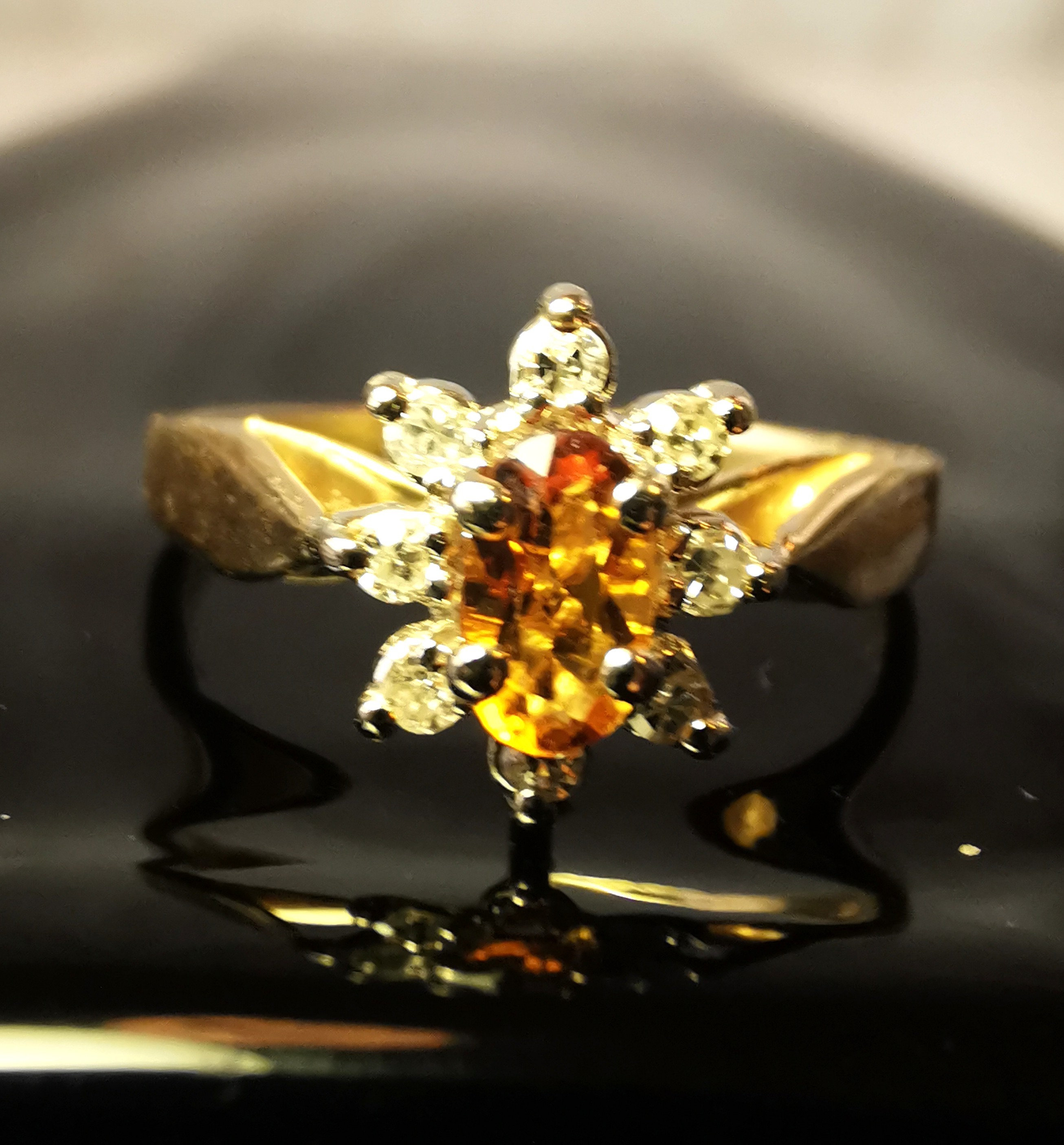 14K Gold Citrine Diamond Halo Ring Size 5.5 SLJ 1980s - photo 5