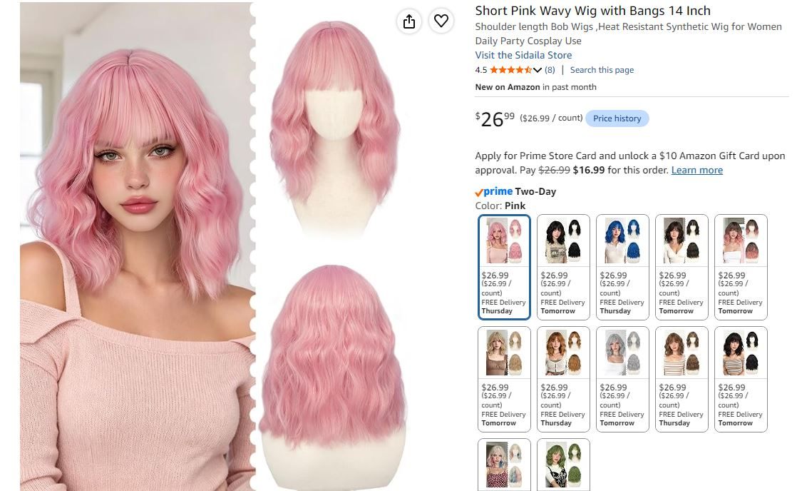 NEW~ Pink Wavy Wig with Bangs – 14" Short - photo 4