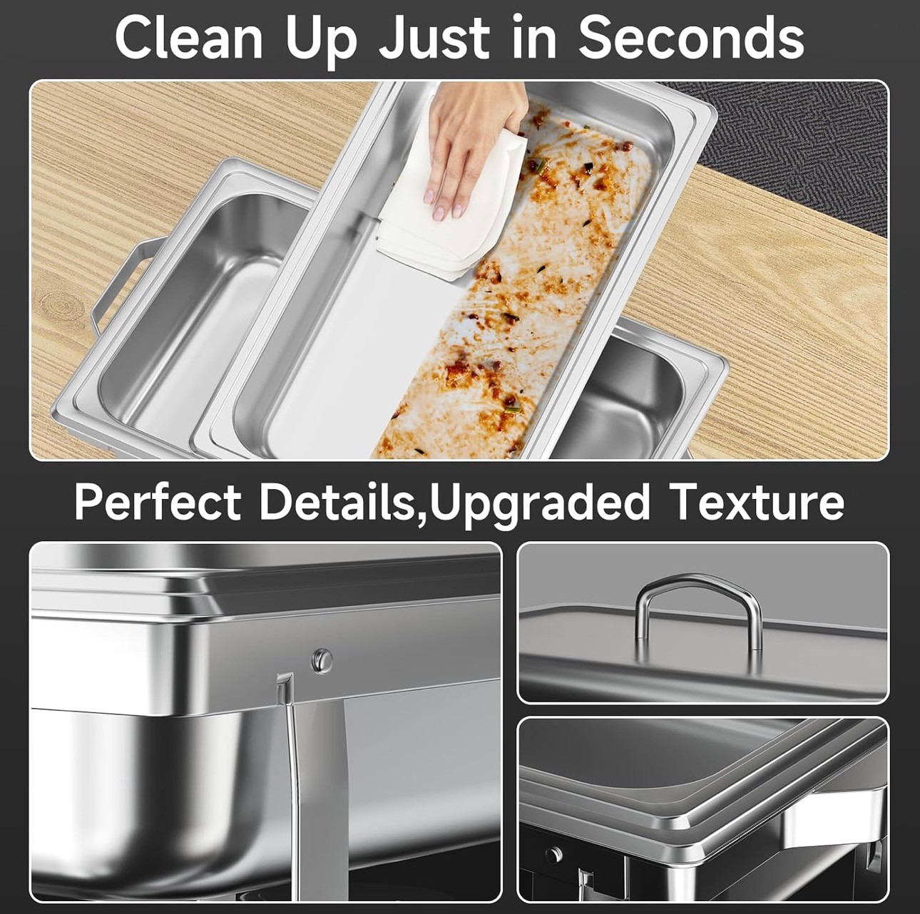 Chafing Dishes for Buffet Warmer 4 Set 9QT High Grade Stainless - photo 4
