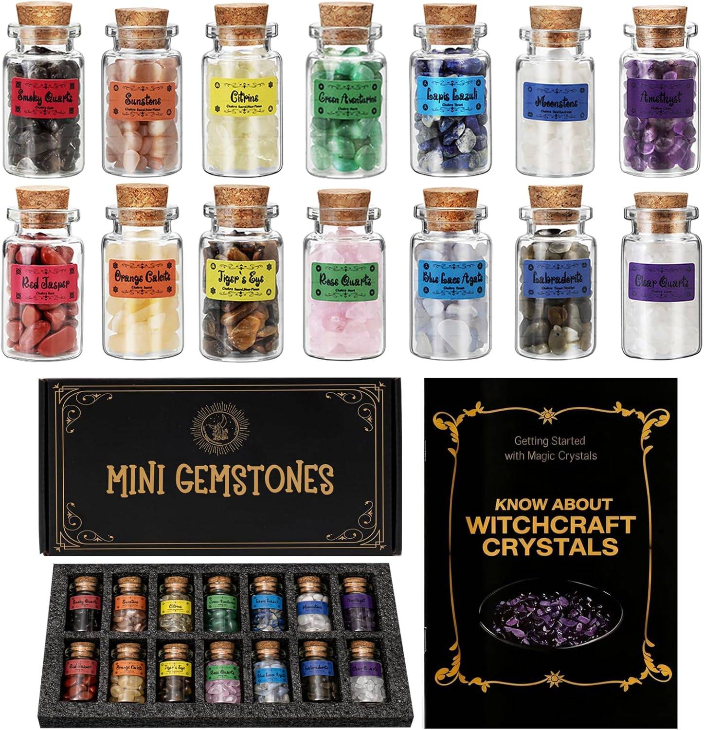 NEW~ 14 Pc Crystal Set in Bottles – Real Crystals