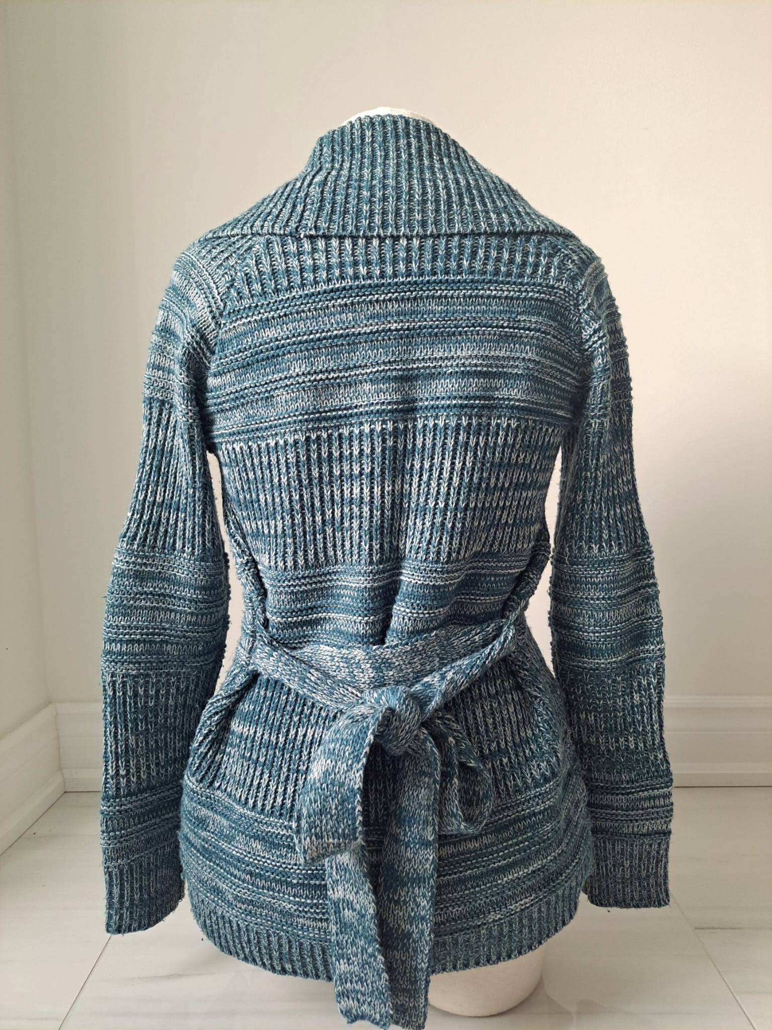 🐳 Y2K Teal-Blue Textured Button Front Knit Cardigan Sweater - photo 3