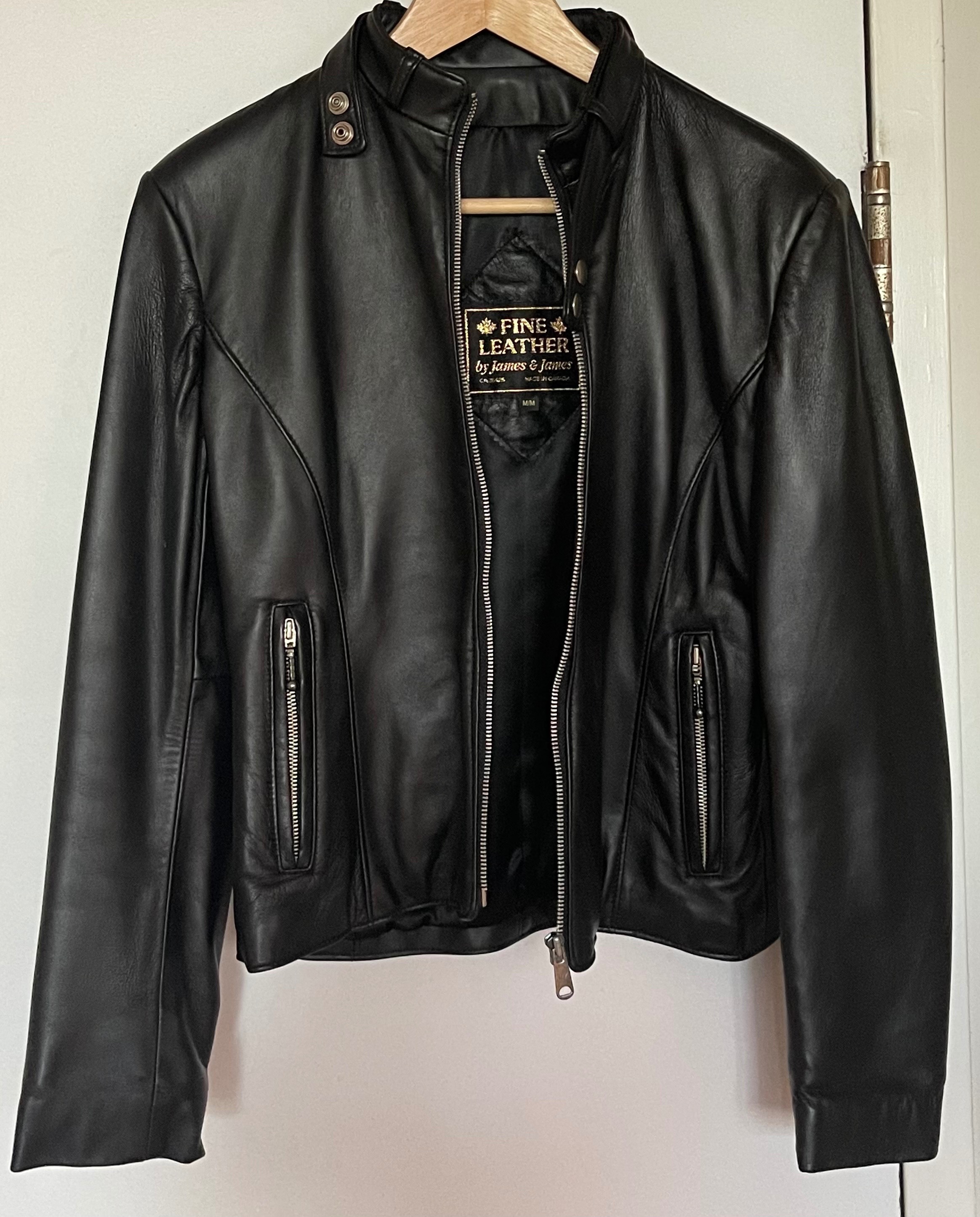 Made in Canada James & James Black Leather Moto Jacket - Size M