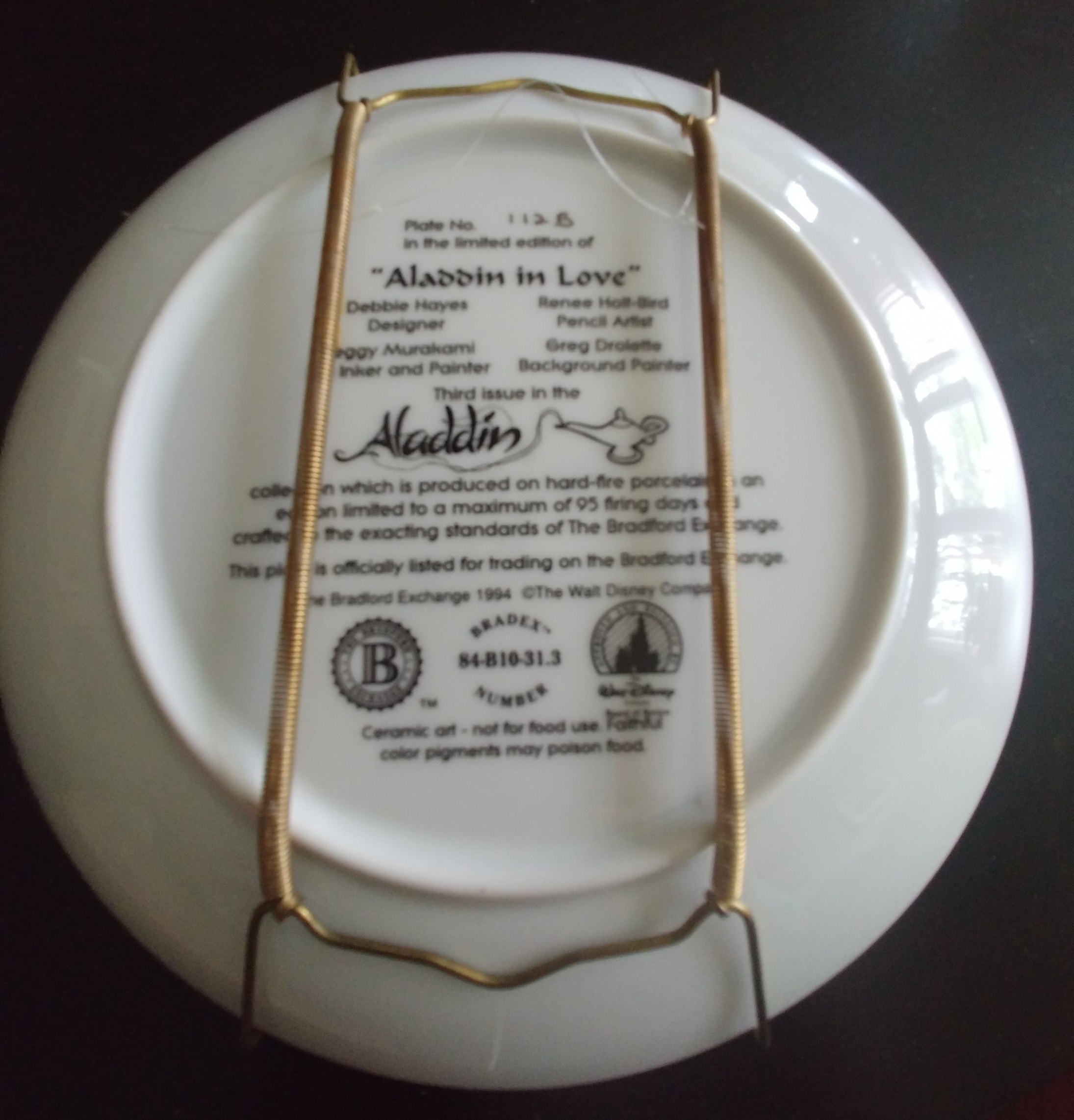 "Aladdin in Love" Collector Plate with Certificate . Like New. - photo 4
