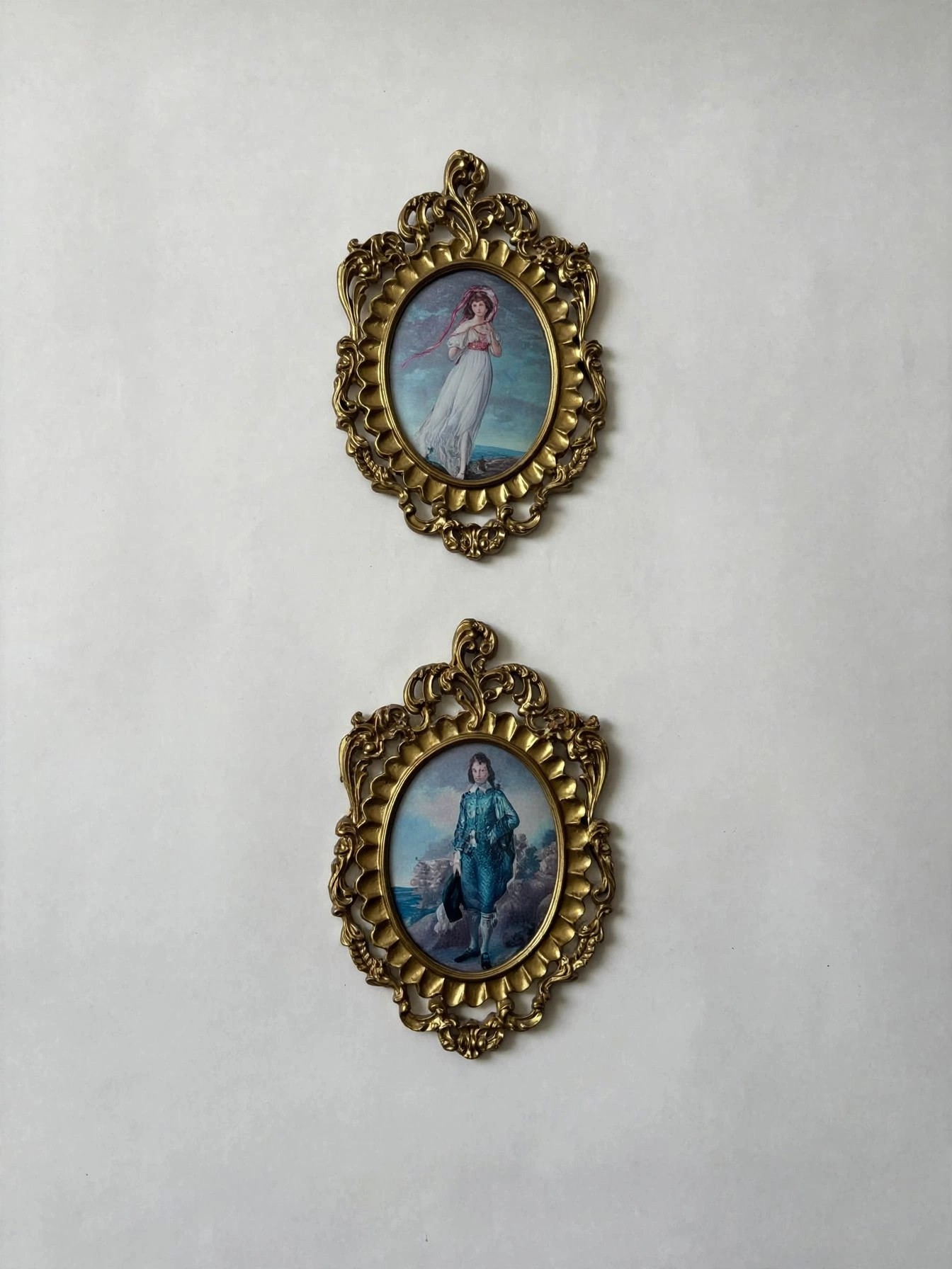 Vintage Blue Boy & Pinkie Framed Art Prints Pair Gold Frames - photo 5