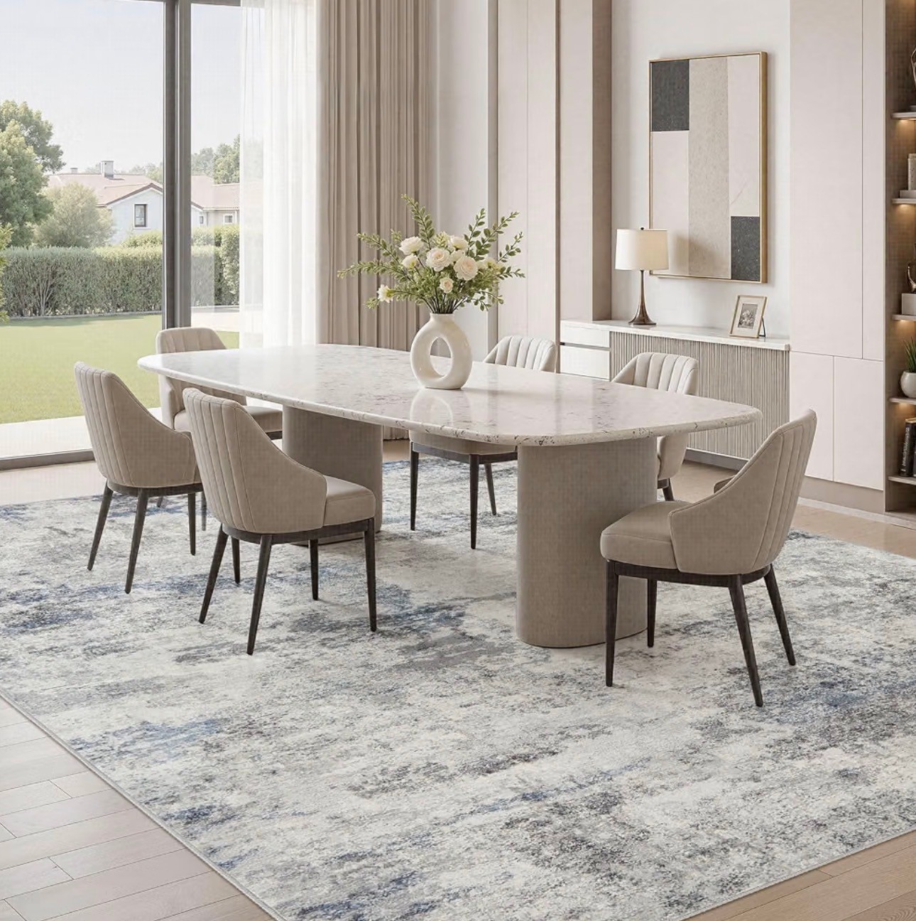 10x14' Area Rug Washable Neutral Modern Low Pile Soft Thin - photo 4