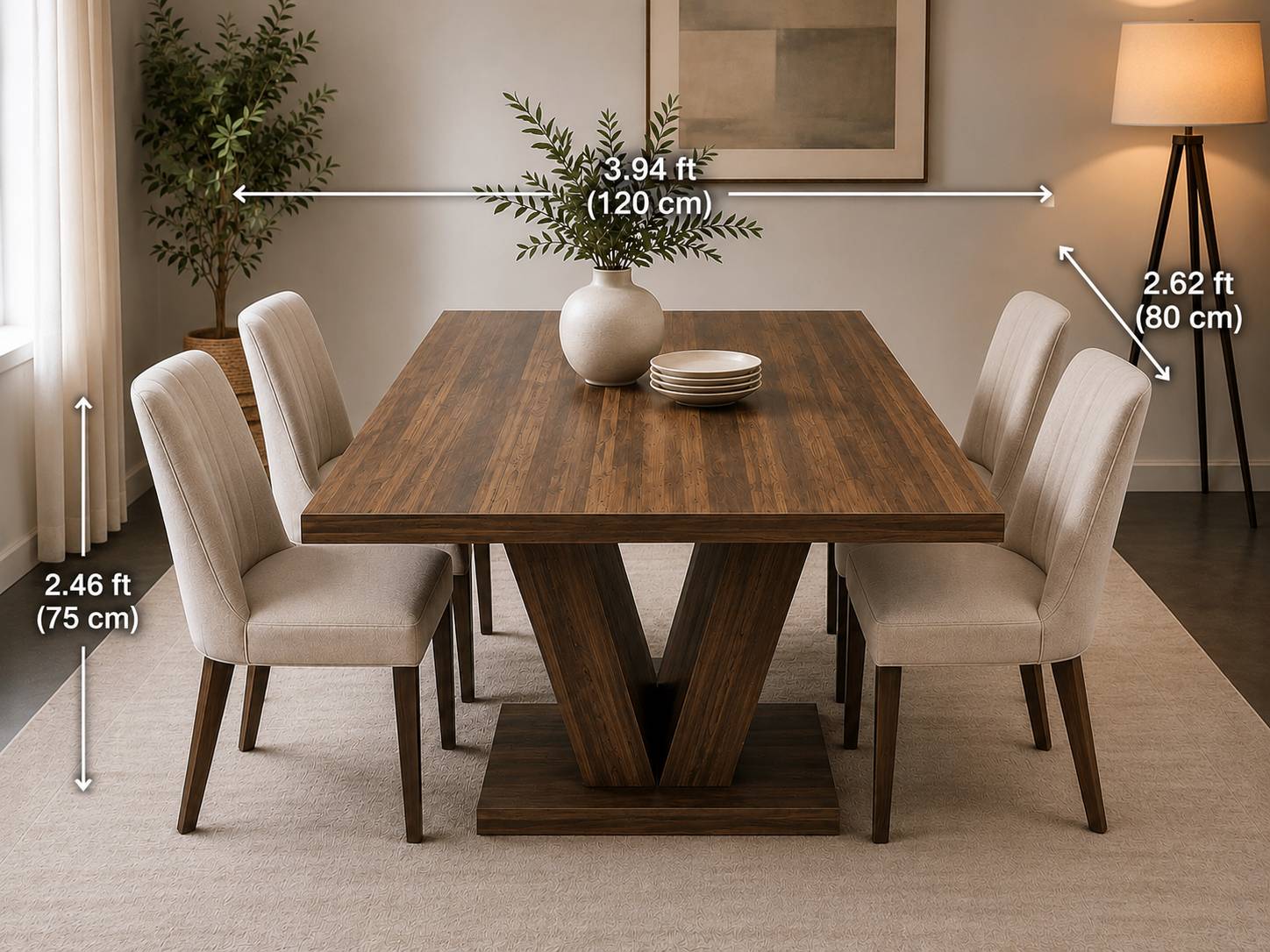 Modern V-Base Dining Table – Wood-Look MDF | 4-Seater - photo 2