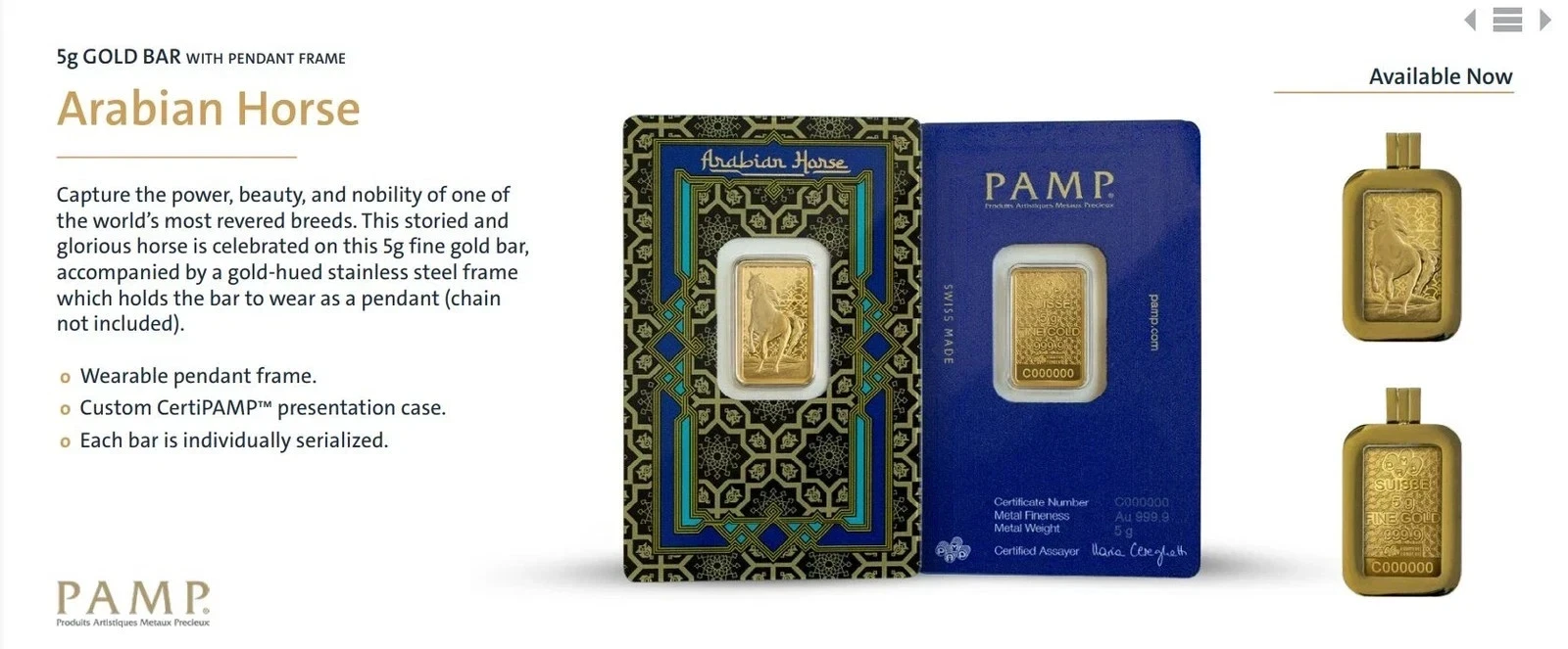 PAMP Suisse 5g Gold Bar - Arabian Horse Edition - photo 2