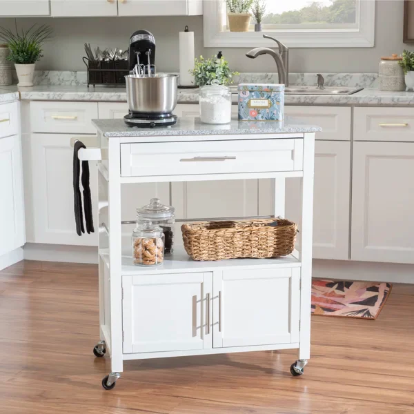 Aleshire Granite Top Kitchen Cart With Storage Space