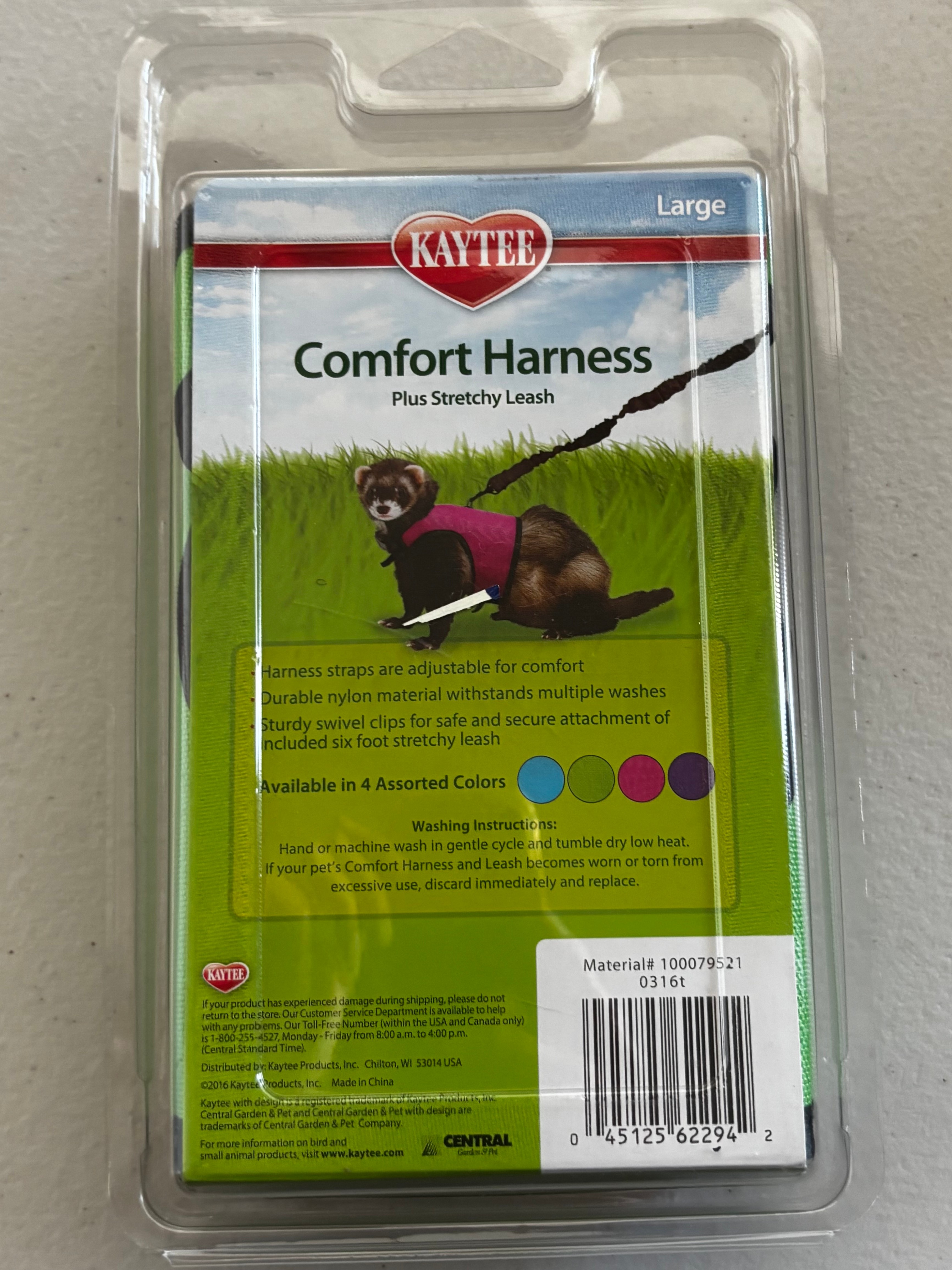 Kaytee Large Small Animal Stretchy Leash Harness Green