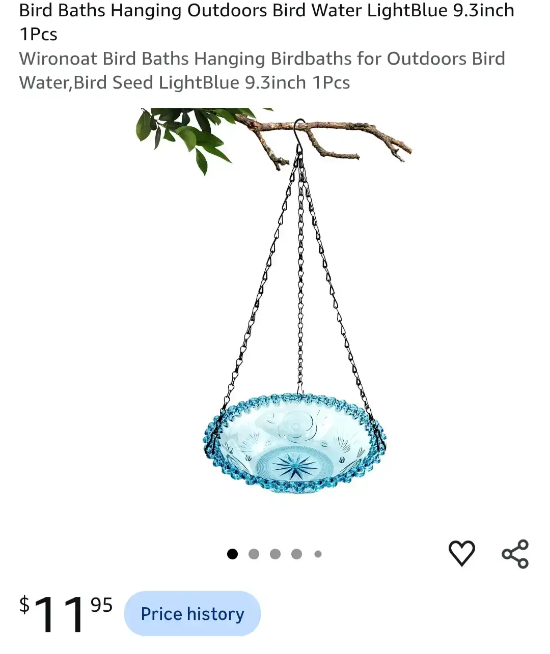 Bird Baths Hanging Outdoors Bird Water LightBlue 9.3inch