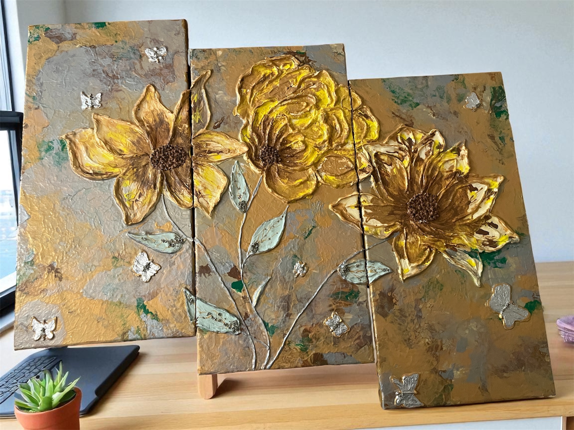 wall art: 3p painted canvas wall art floral - photo 4