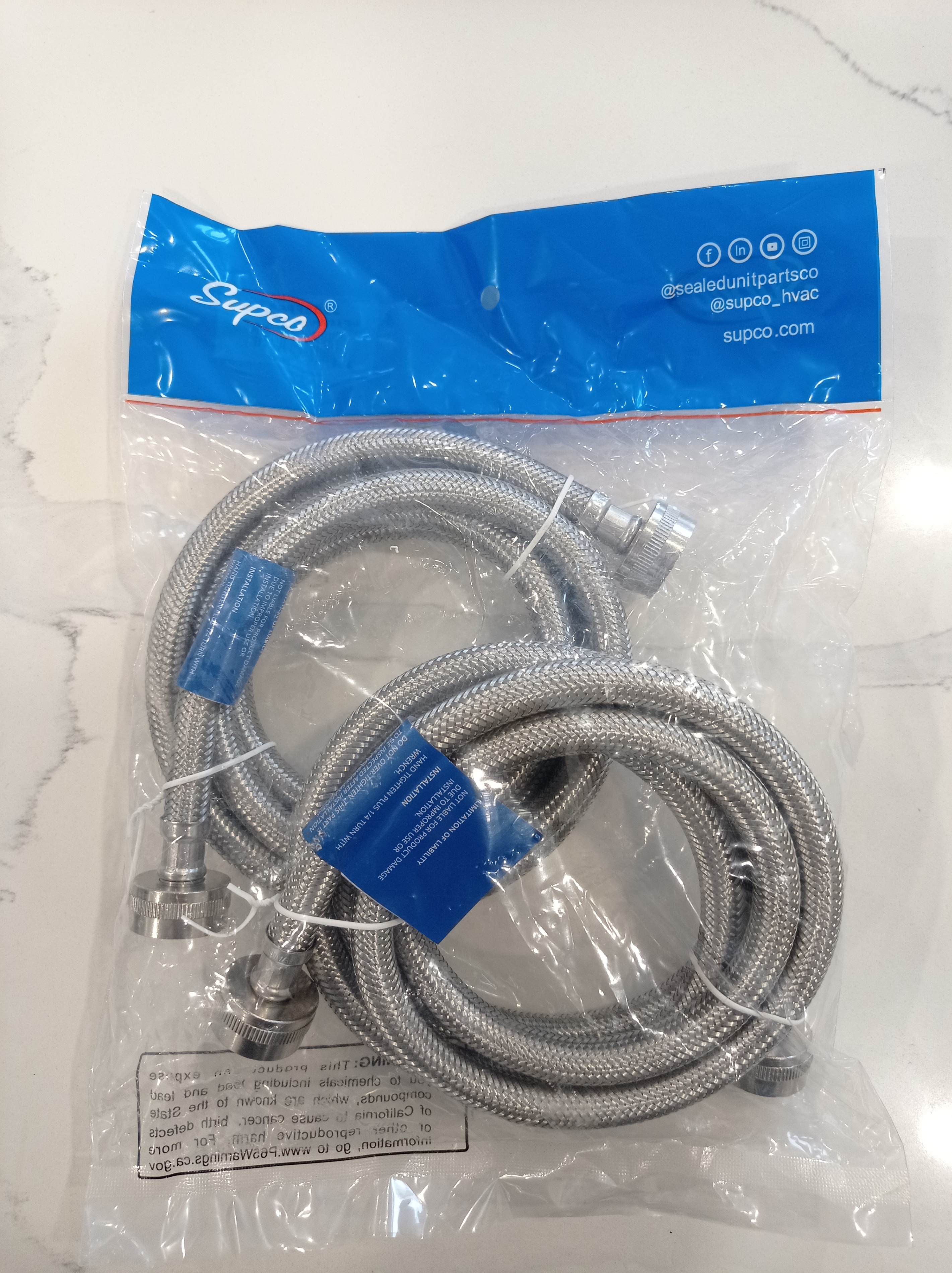 New Supco Stainless Steel Washer Inlet Hoses 2pc (6ft each) - photo 2