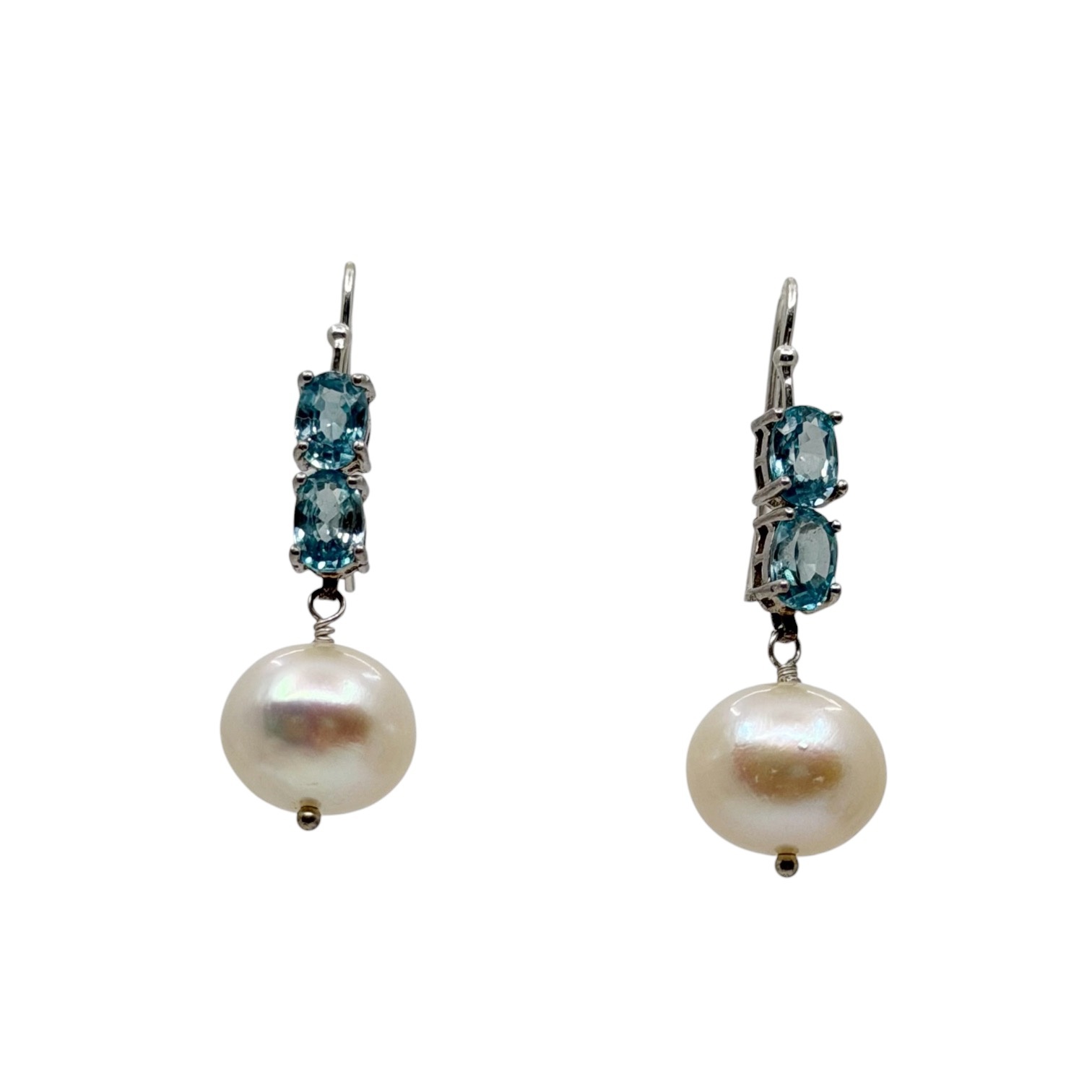 sterling silver blue topaz pearl earrings - GM5
