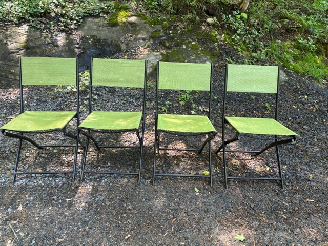 Set of 4 Folding Patio Chairs – Green Sling Style