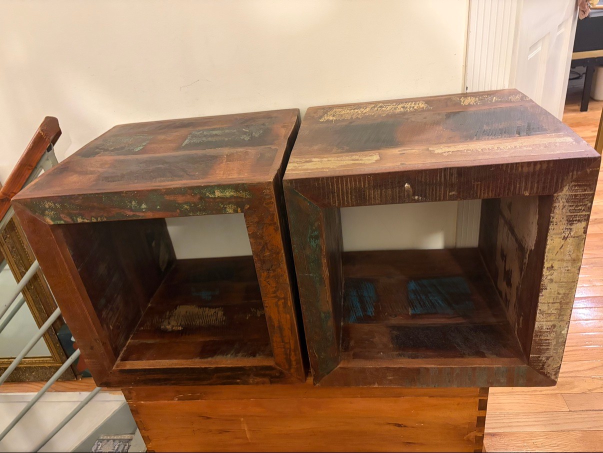 Rustic Reclaimed Wood Cube Side Tables — Set of 2, 18 in