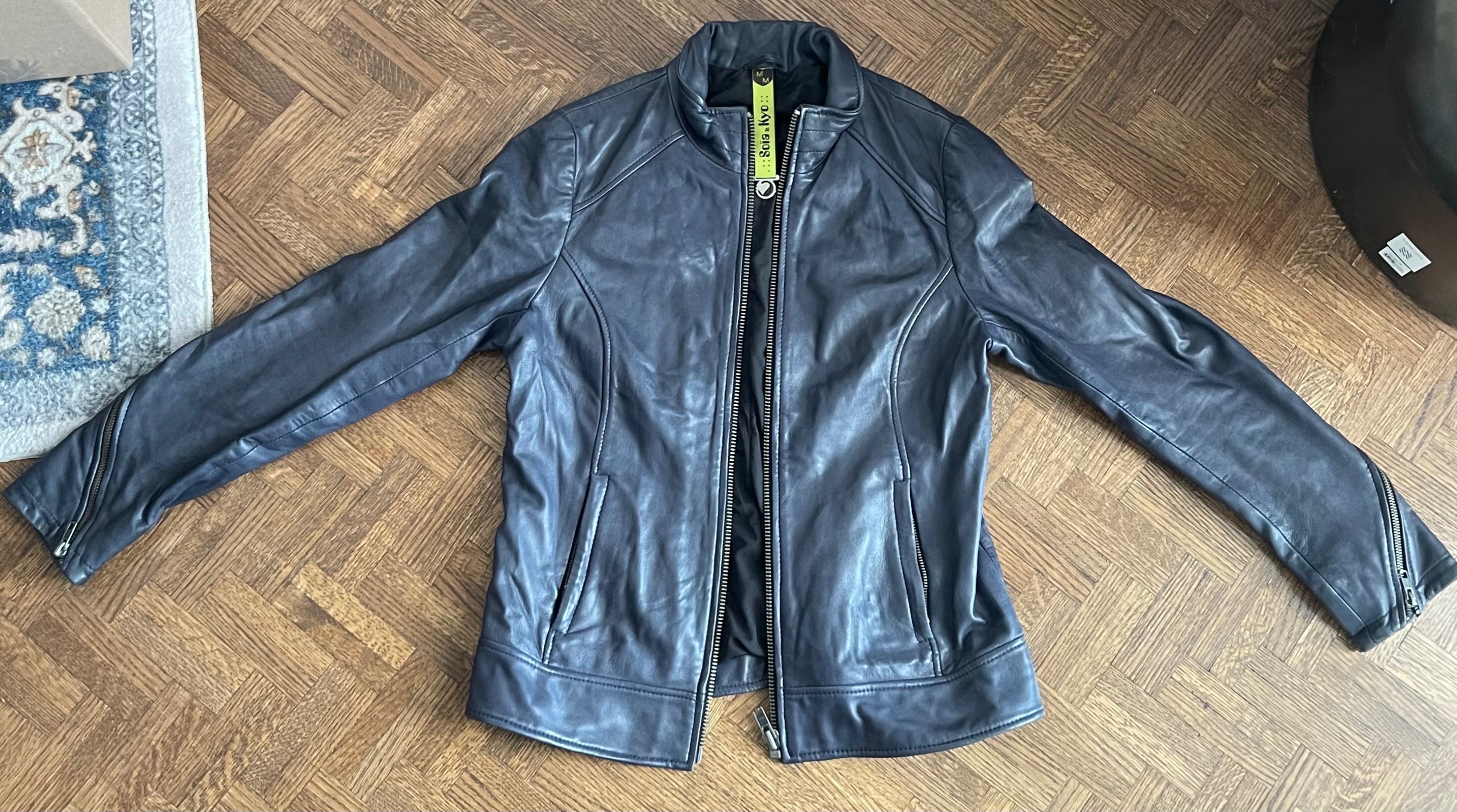 Soia & Kyo Lambskin Leather Jacket (Med) - Blue-Grey
