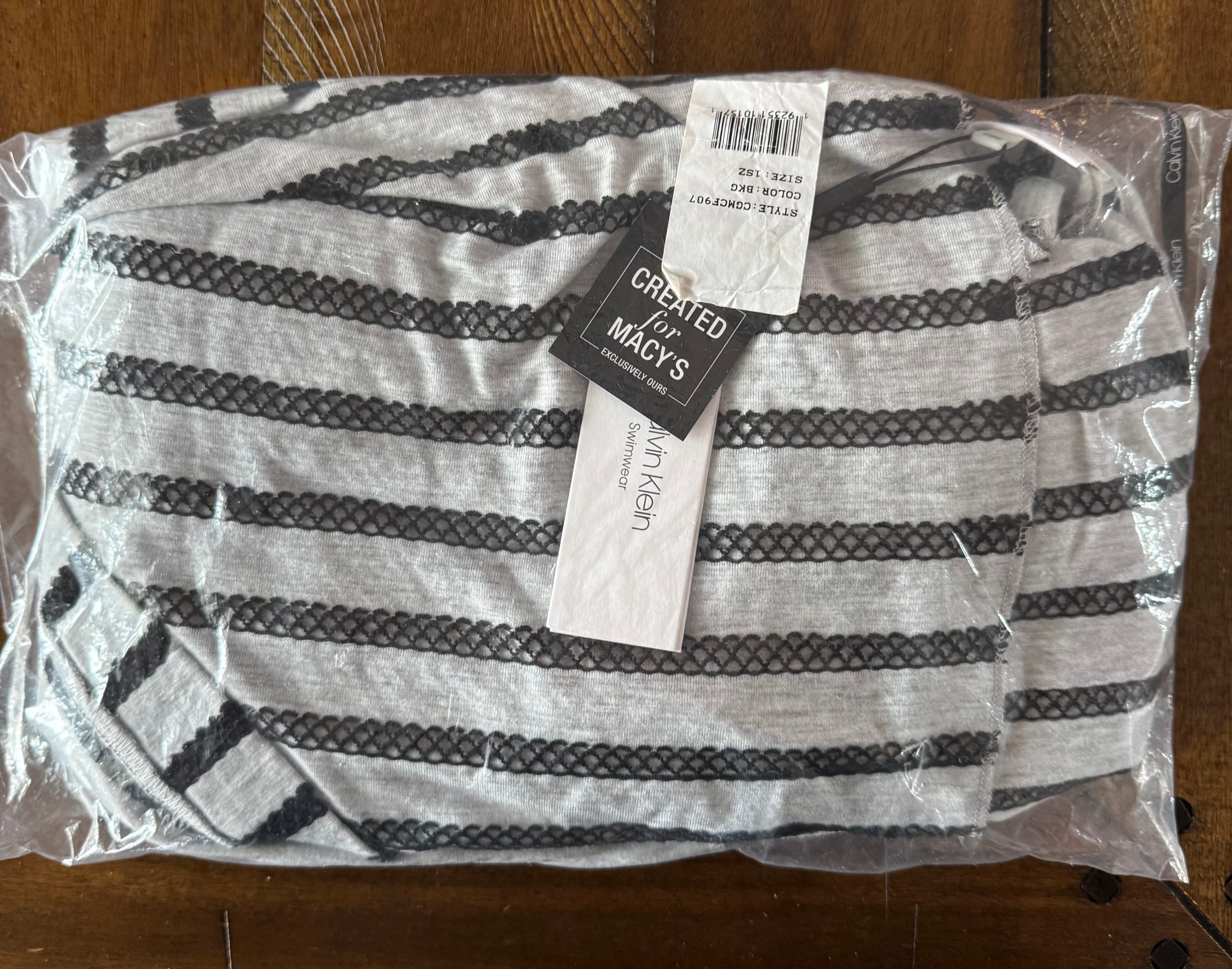 Calvin Klein Black and White Striped Mesh Kaftan Cover-Up - photo 3
