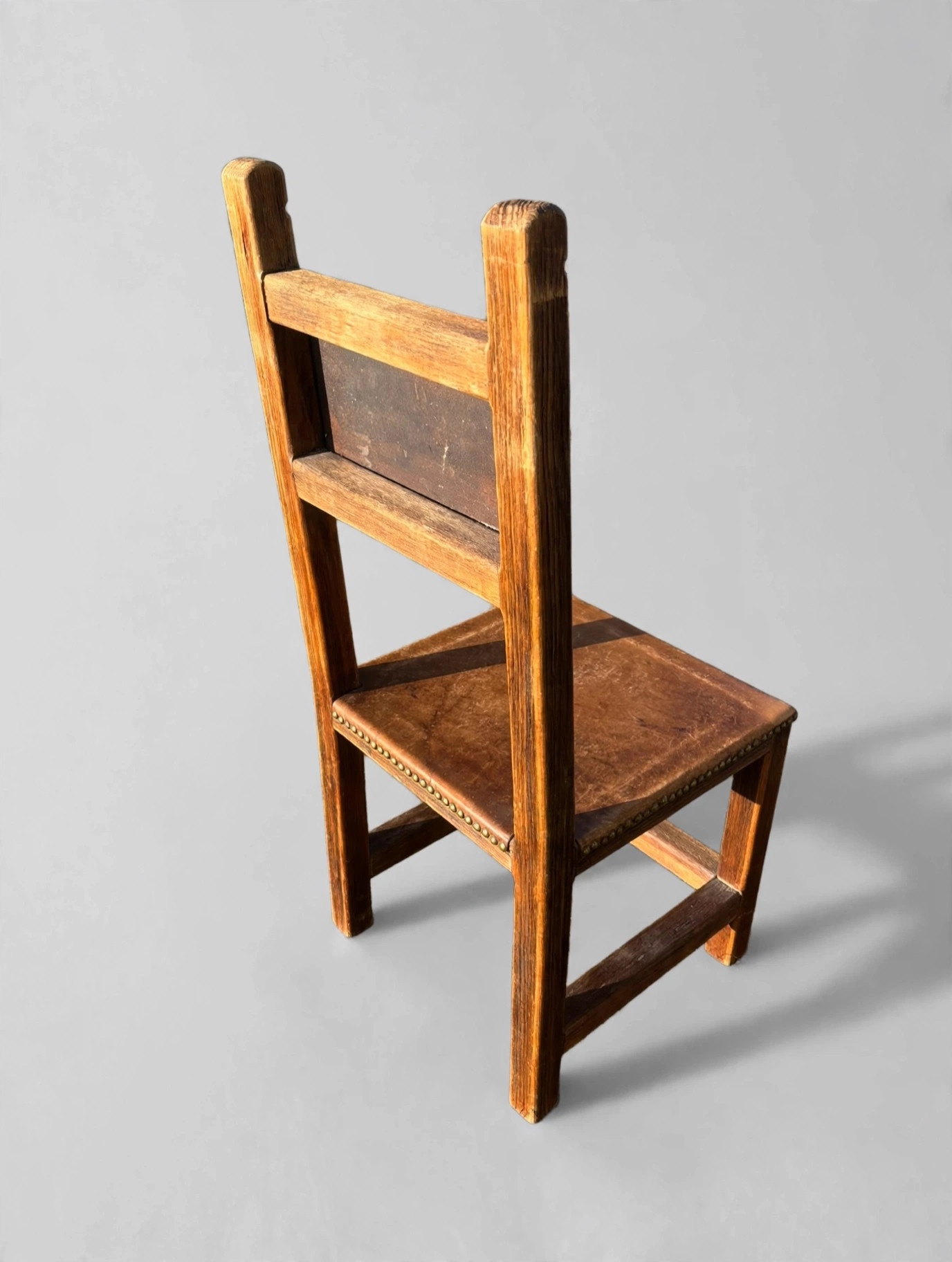 Vintage Mexican Artisan Chair Heavy Oak Rawhide Hecho Mexico - photo 4